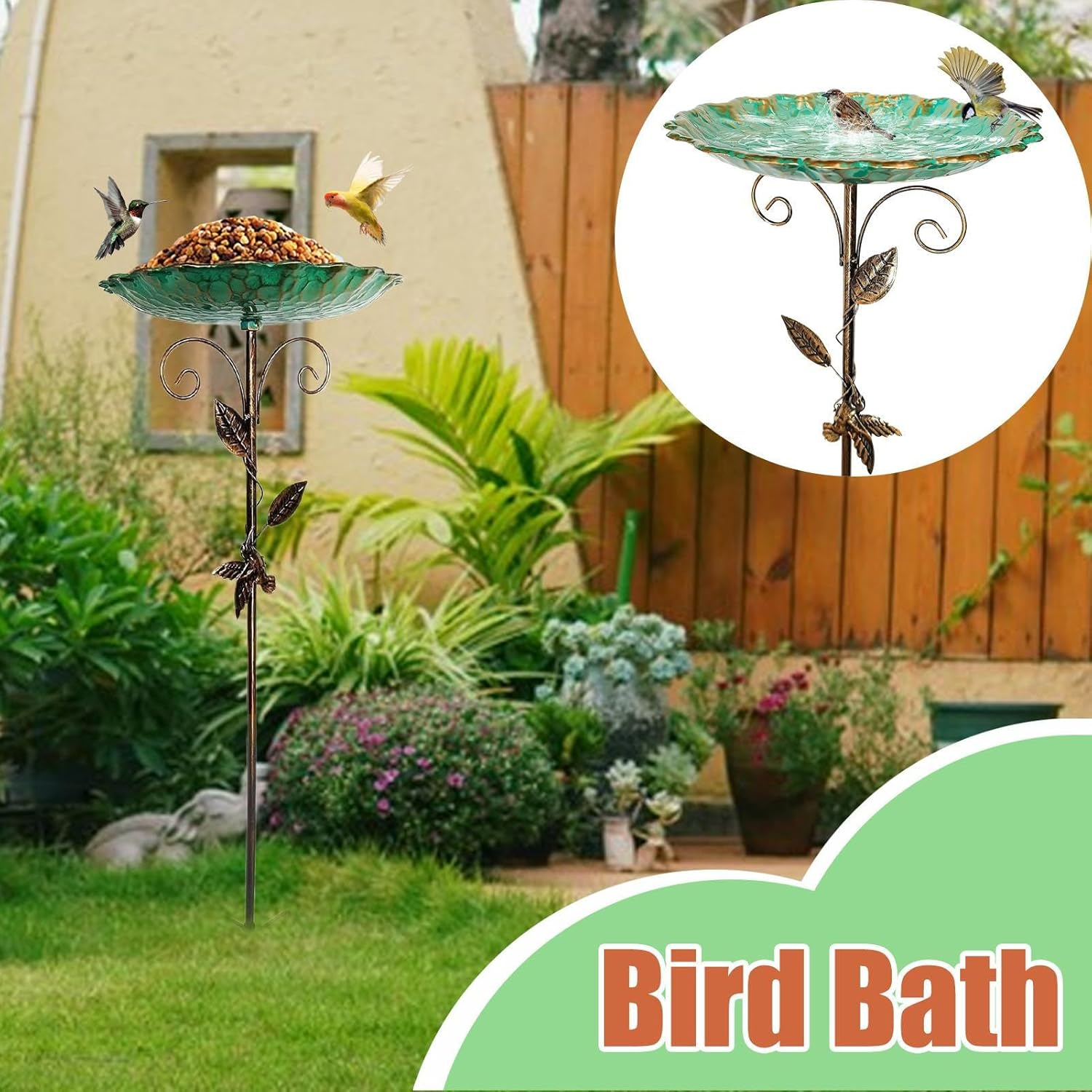 Metal Garden Birdbath Bowl - Standing Bird Feeders for Outside, Vintage Freestanding Birdbaths & Supports, with 5 Prongs Base Stake, Detachable Decoration Spa Birdfeeder, for Garden Patio Yard Lawn image number 1