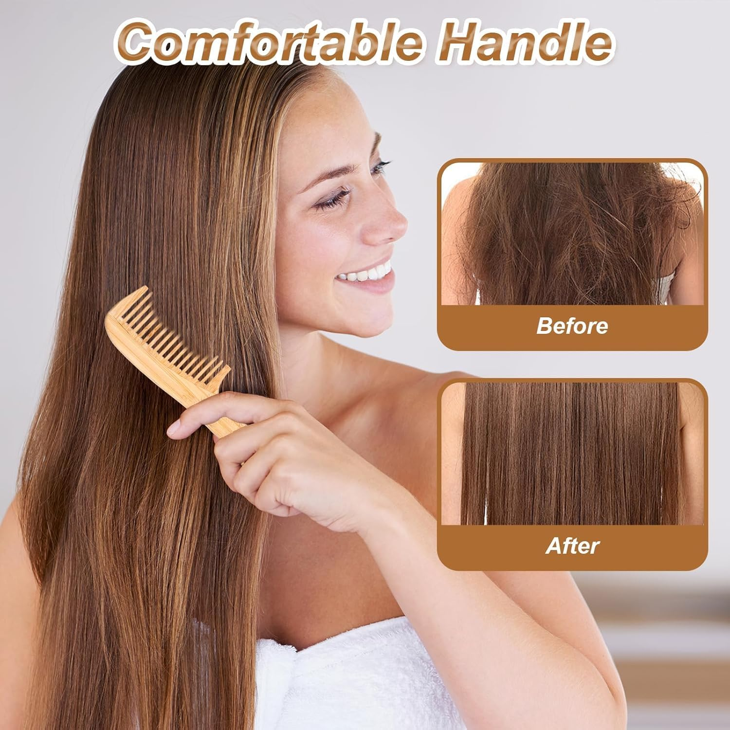 3Pcs Bamboo Combs Natural Wooden Comb Set, Natural Handmade Bamboo Anti-Static Comb Set,Natural Bamboo Comb Set Rat Tail Combs image number 1