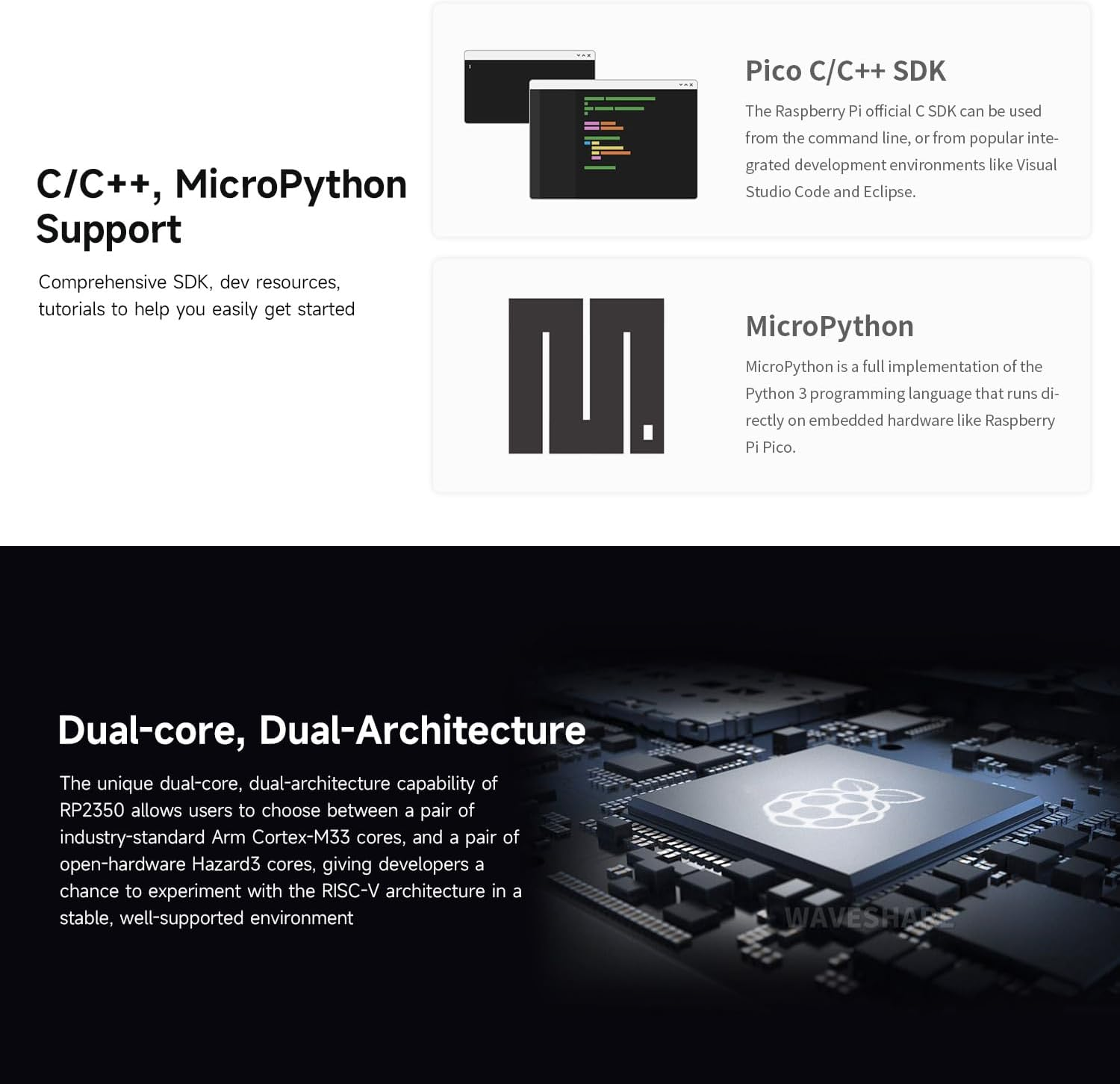 Waveshare Raspberry-Pi-Pico-2-M, Compatible with Raspberry Pi Pico 2 Microcontroller Board, Based on Official RP2350 Chip, Dual-Core & Dual-Architecture Design, 3 Items,Yellow Needle Arrangement image number 1
