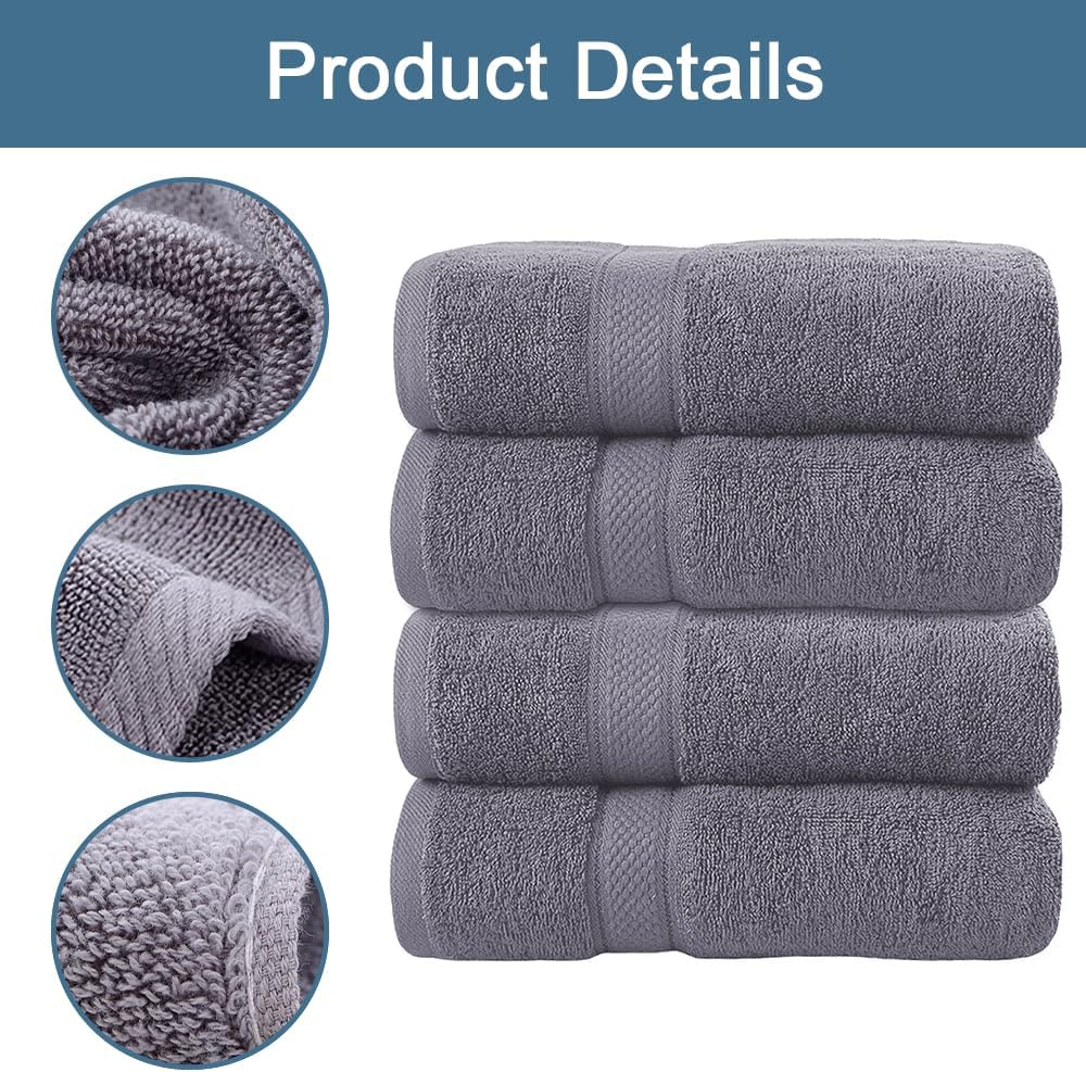 4 Pack Bathroom Towel Ultra Soft Water Absorbent Towel Set, Large Bath Sheets Towels, Lighter Weight, Quicker to Dry, 70 X 140 Cm, Grey - Grey image number 6
