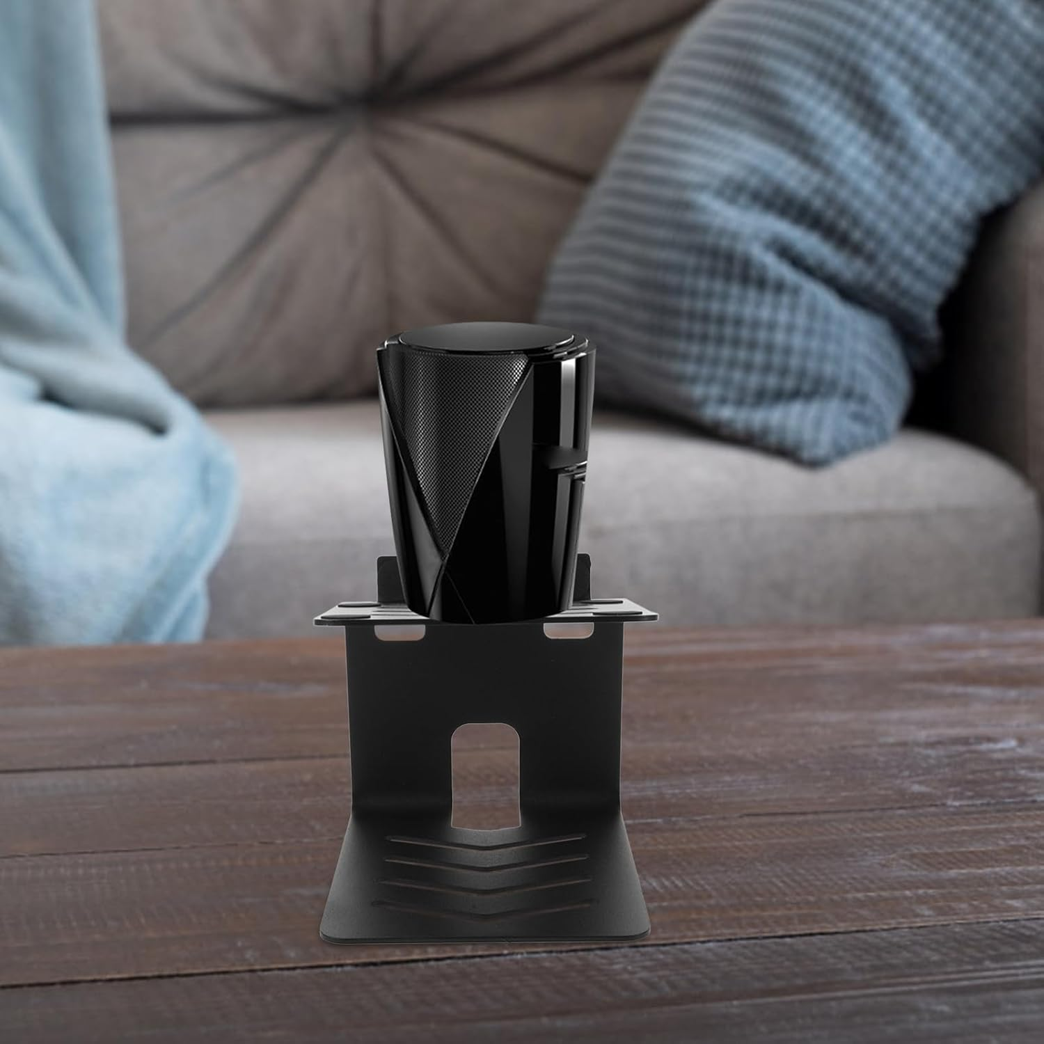 Uonlytech Metal Desktop Speaker Stand Riser Audio Amplifier Monitor Desk Stand Heightening Rack for Computer Gaming with Speaker Storage, Black, Small Size for Home Office Use