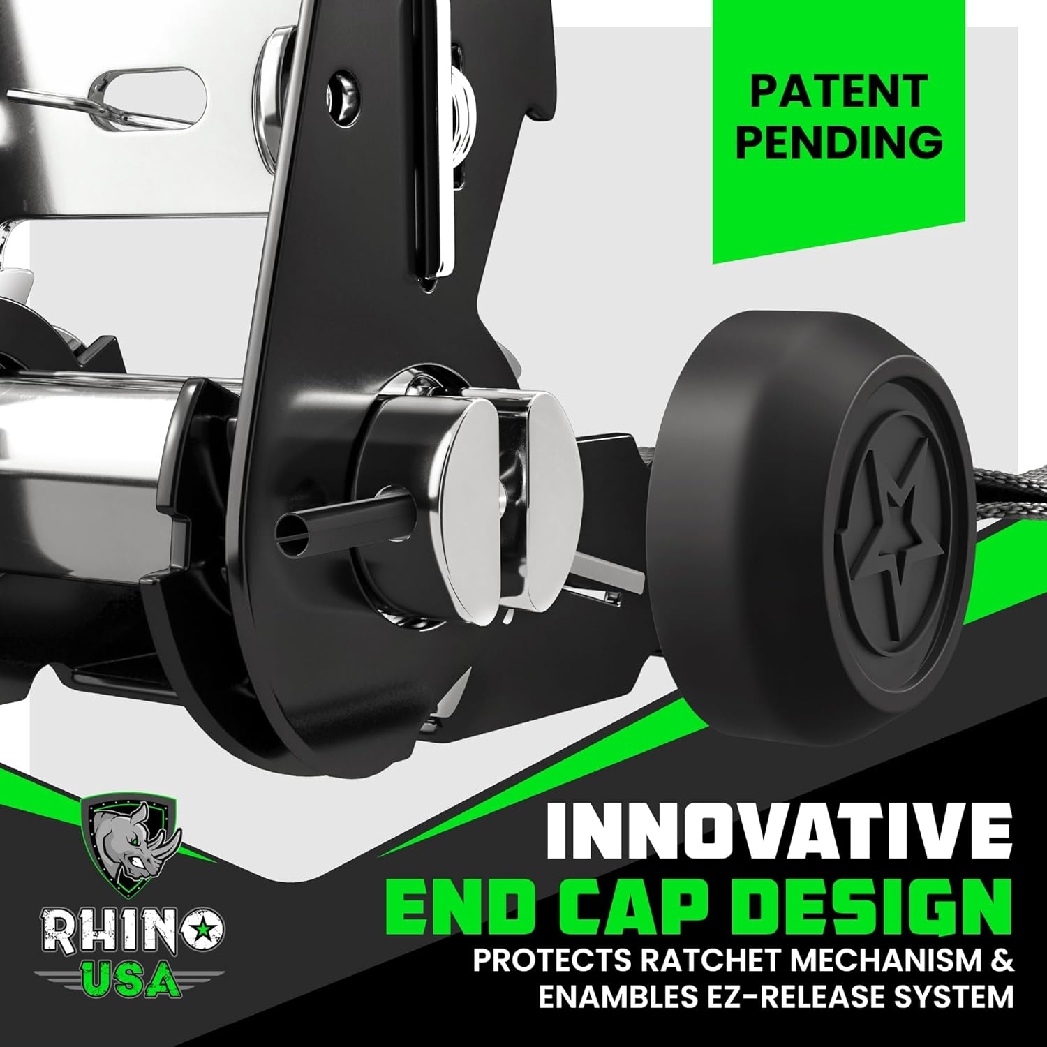 Rhino USA Ratchet Straps Heavy Duty Kit (4-Pack) - 1.6 Inch X 8 Feet (5,208Lb Break Strength) - Ultimate Tie down Straps with Safety S Hooks for Trucks, ATV, UTV, Motorcycle, Cargo & More - Black image number 3