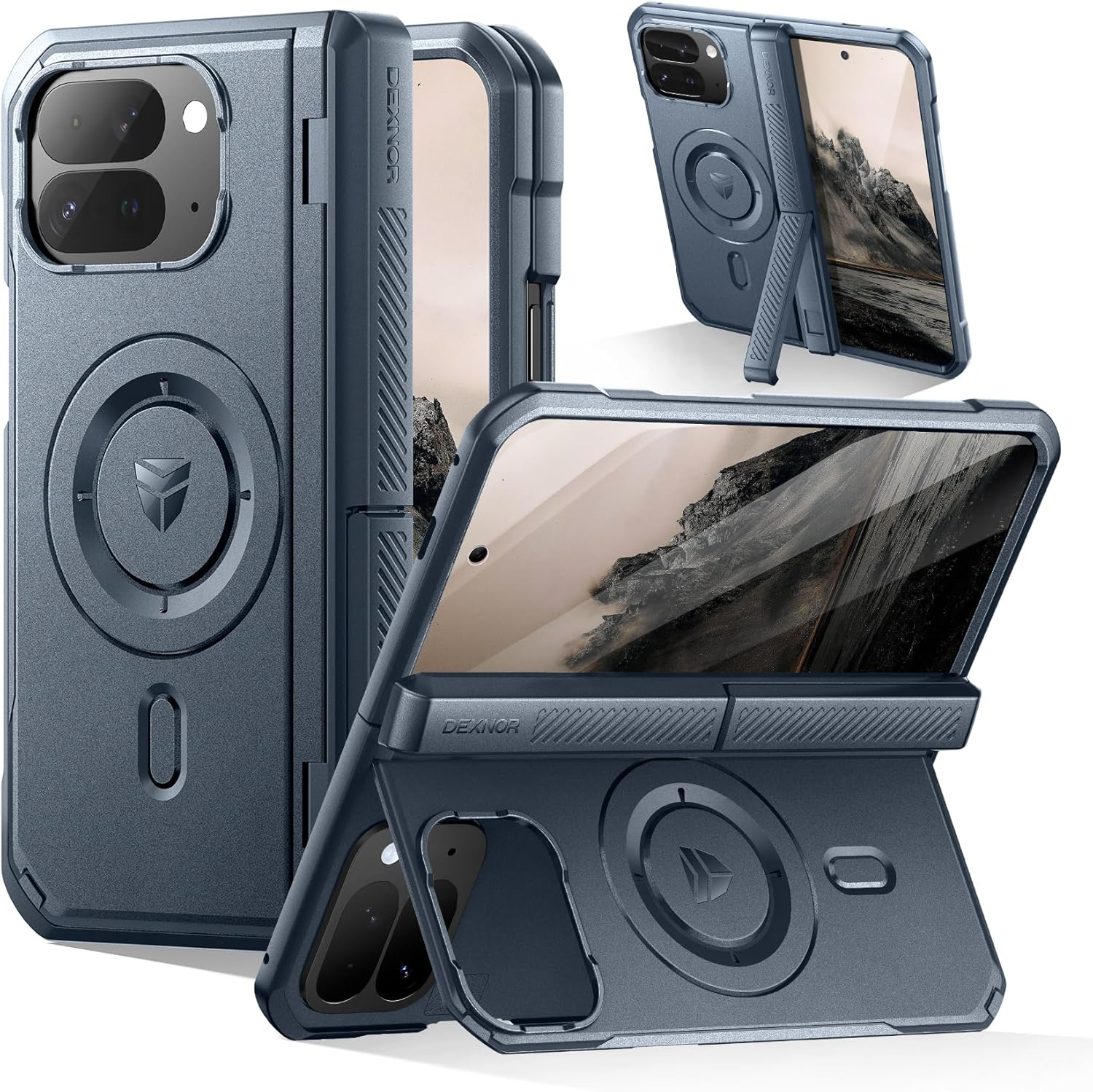 Dexnor for Google Pixel 9 Case with Built-In Slide Camera Cover & Screen Protector & Kickstand, Heavy-Duty Shockproof Rugged Case Full-Body Bumper Protective Cover - Black