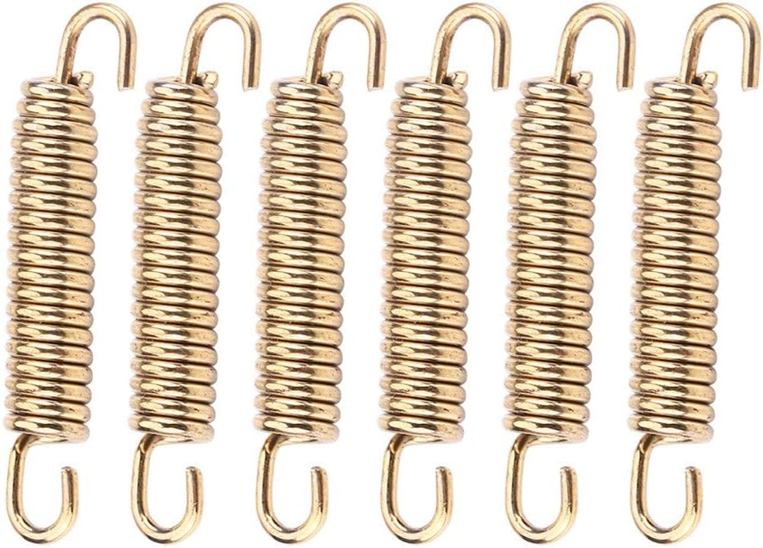 Qiilu 6Pcs 63Mm Stainless Exhaust Springs Universal Muffler Exhaust Pipe Springs Hooks for Motorcycle Motorbike Gold