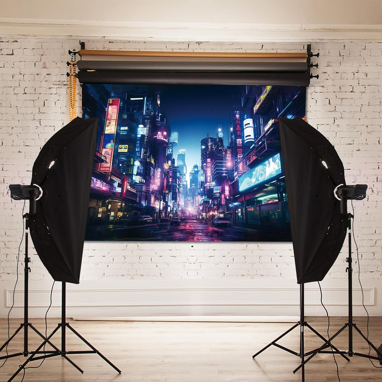 Punk Cityscape Photography Background Neon Building City Night Scene Retro Game Scene Backdrop Banner for Gamer Adults Boys Party Decorations Photo Booth Studio Props Supplies 70.8X47.2In-Beckten image number 4