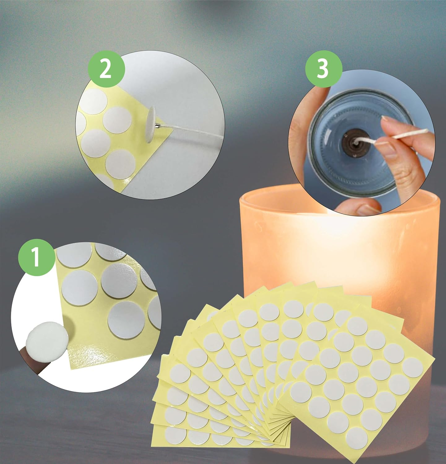 240PCS Candle Wick Stickers for Candle Making, Candle Making Supplies, Heat Resistance Double-Sided Stickers, Candle Wick Stickers image number 4