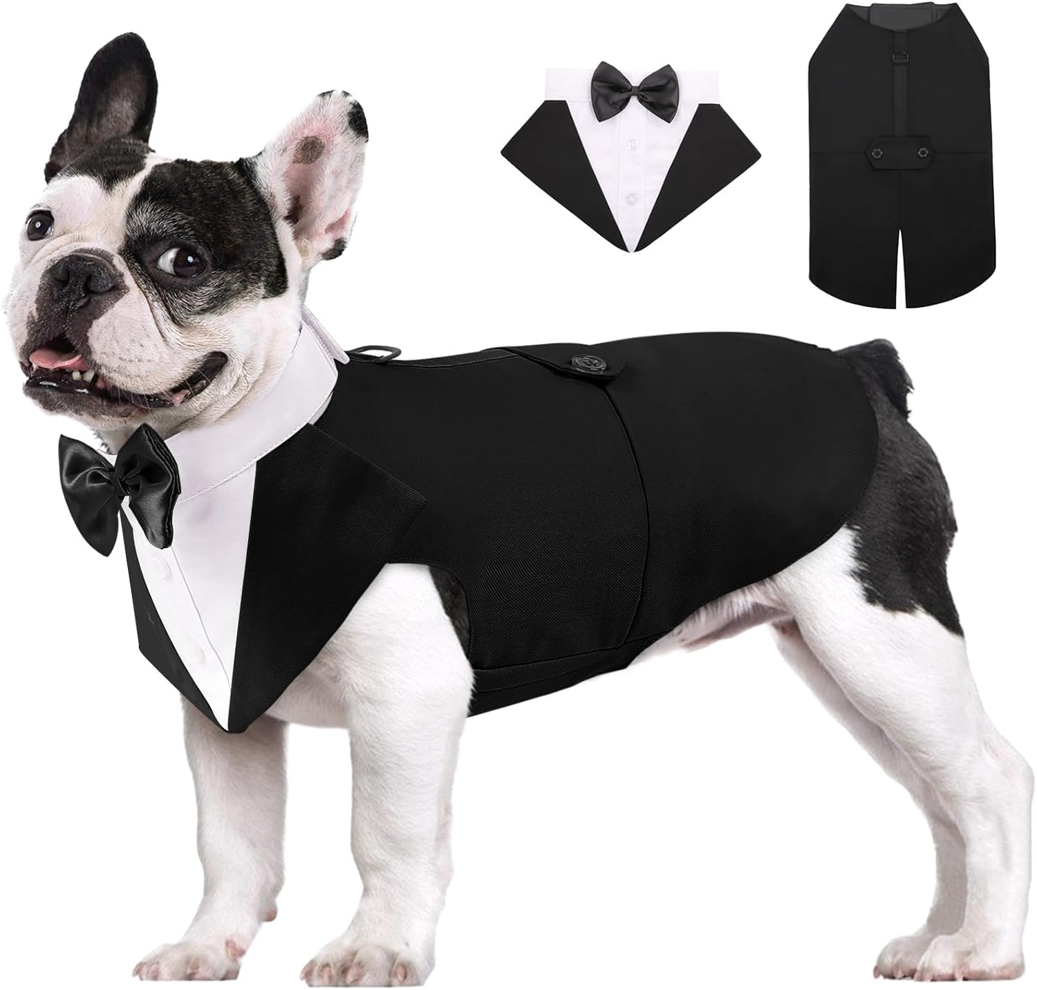 AOFITEE Dog Tuxedo Formal Dog Suit and Bandana Set, Gentle Dogs Wedding Party Suit Bow Tie Shirt, Tuxedo for Medium Dogs Costume Outfit with Detachable Bowtie Collar for Christmas Halloween Dress Up