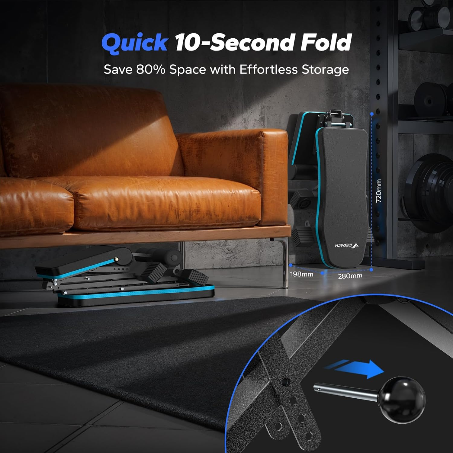 MERACH Adjustable Weight Bench Press,450Kg Fast Folding Multi Station Home Gym Equipment Workout Bench Incline,Extended Head Support for Full Body Exercise&Fitness Equipment Strength Training - Black 2.0 image number 6