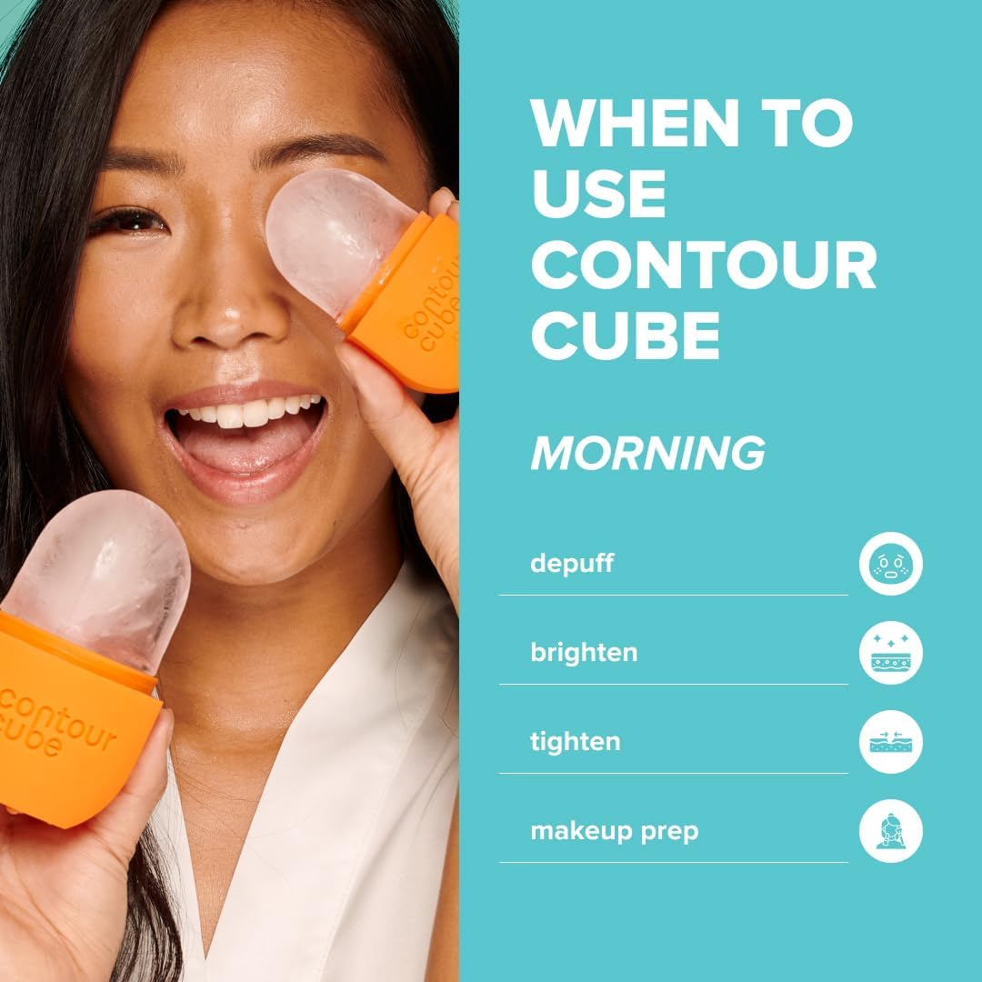 Contour Cube Original - Ice Roller for Sculpting & De-Puffing - Face Ice Roller & Massager with Bpa-Free Silicone - Ice Mold for Face - Skin Care Tools for Daily Skincare (180Ml) - Peach - Marble image number 7