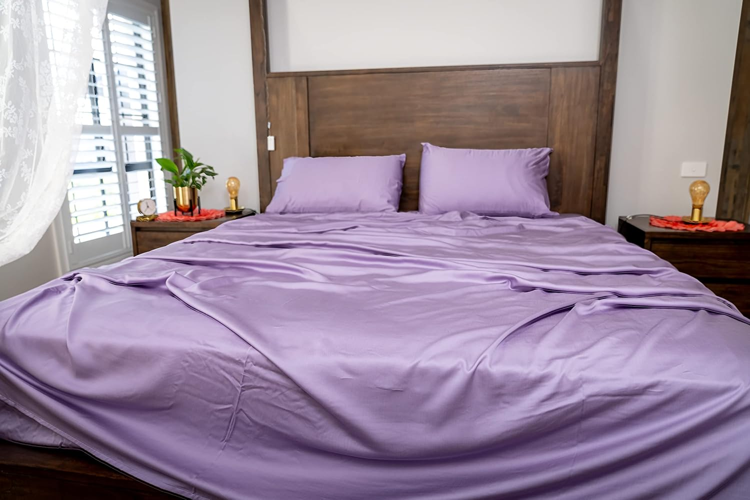 100% Lyocell Bedsheets Luxurious Feel Single Size Purple Flat Bedsheet Solid Colour Bedding & Linen Tencel Flat Sheet &hellip; image number 6