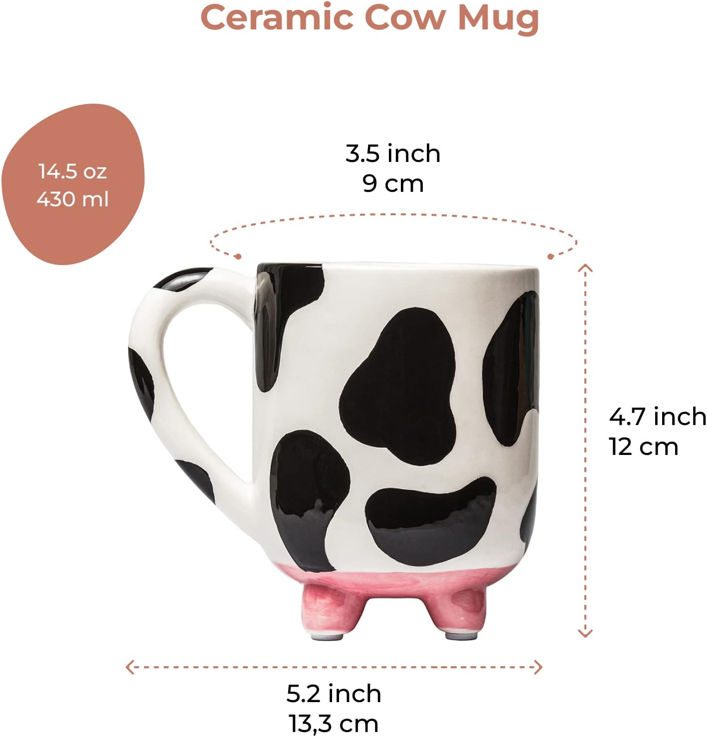 SWEETLO Cow Coffee Mug with Udders - Cow Print Cup Gift - 15Oz Ceramic Taza De Vaca image number 3