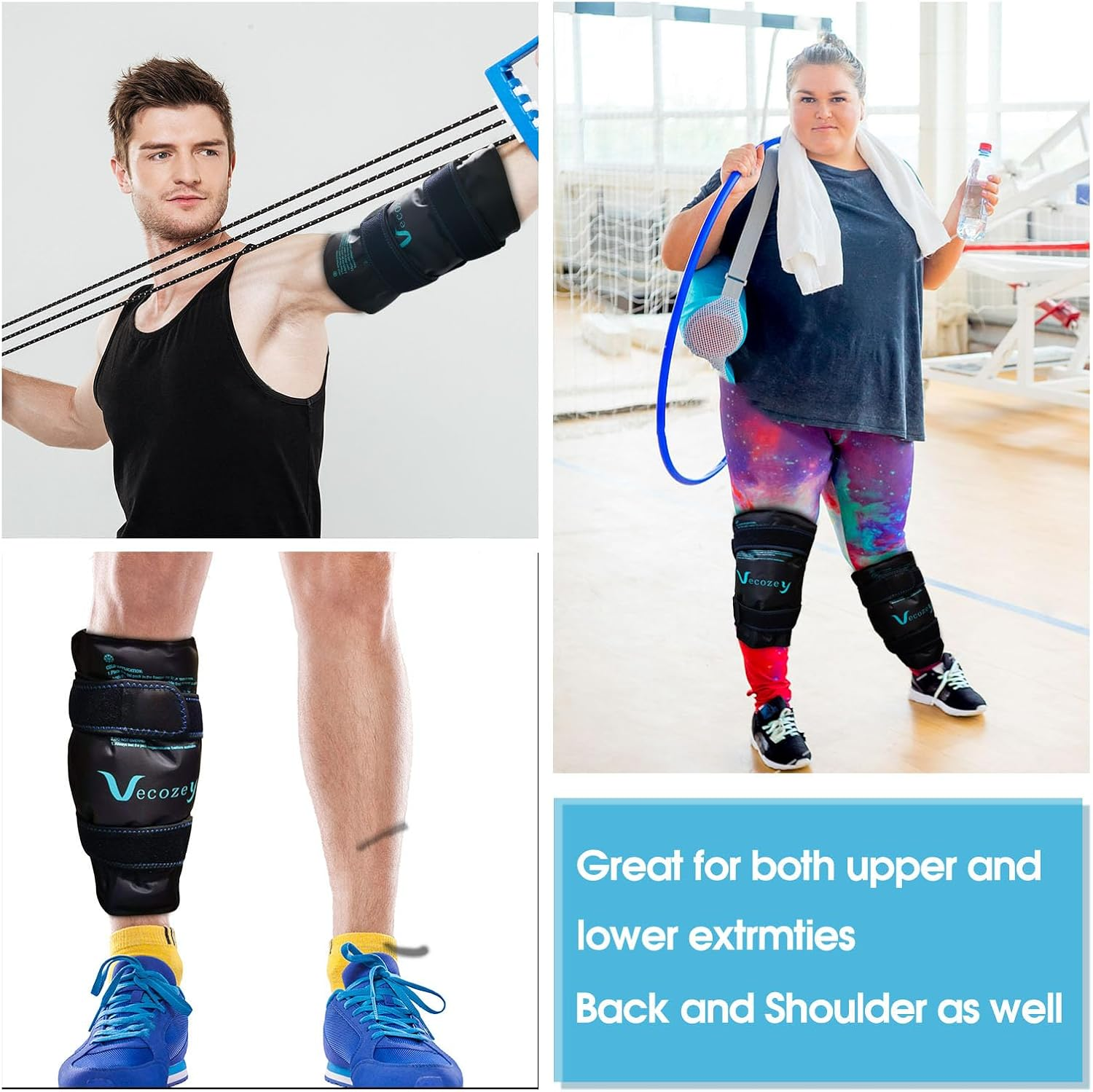 Extra Large Ice Pack Wrap around Entire Knee after Surgery, Large Reusable Gel Cold Pad for Leg Thigh Shin and Calf Injuries and Pain Relief, Swelling and Sports Injury, Black image number 2