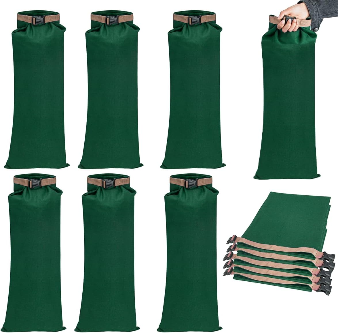 6 Pack Flood Water Barrier Sand Bags,Thickened Long Canvas Flood Protection Sandbags,Winter Bags for Swimming Pool Covers,Reusable Quick Flood Barrier for Home Flood Control image number 2