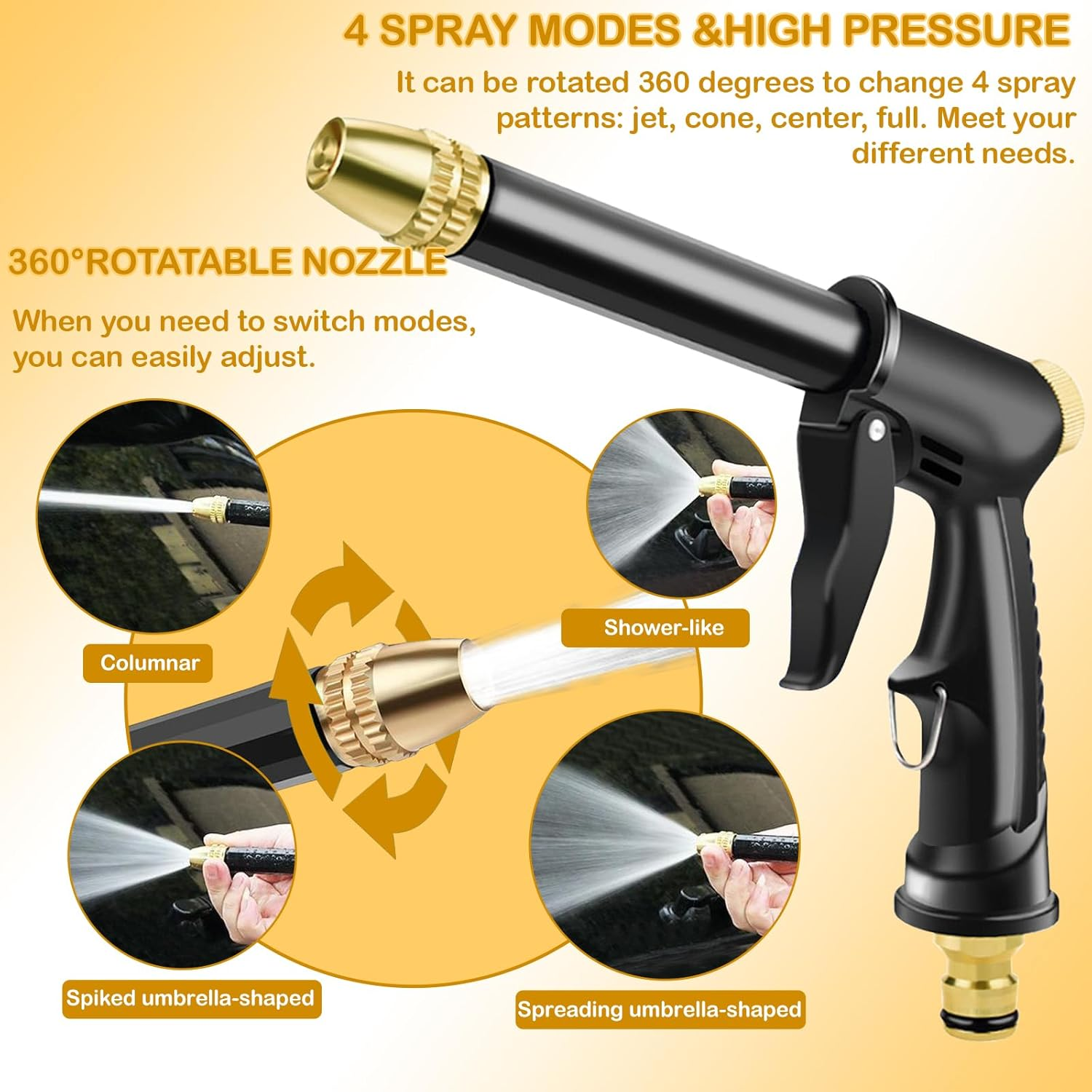 YUENTOEN High Pressure Garden Hose Nozzle, Heavy Duty Garden Watering Nozzle Set, Water Hose Nozzle Sprayer with 3 Garden Hose Threads for Washing Cars, Lawn & Garden, Watering Plants image number 3