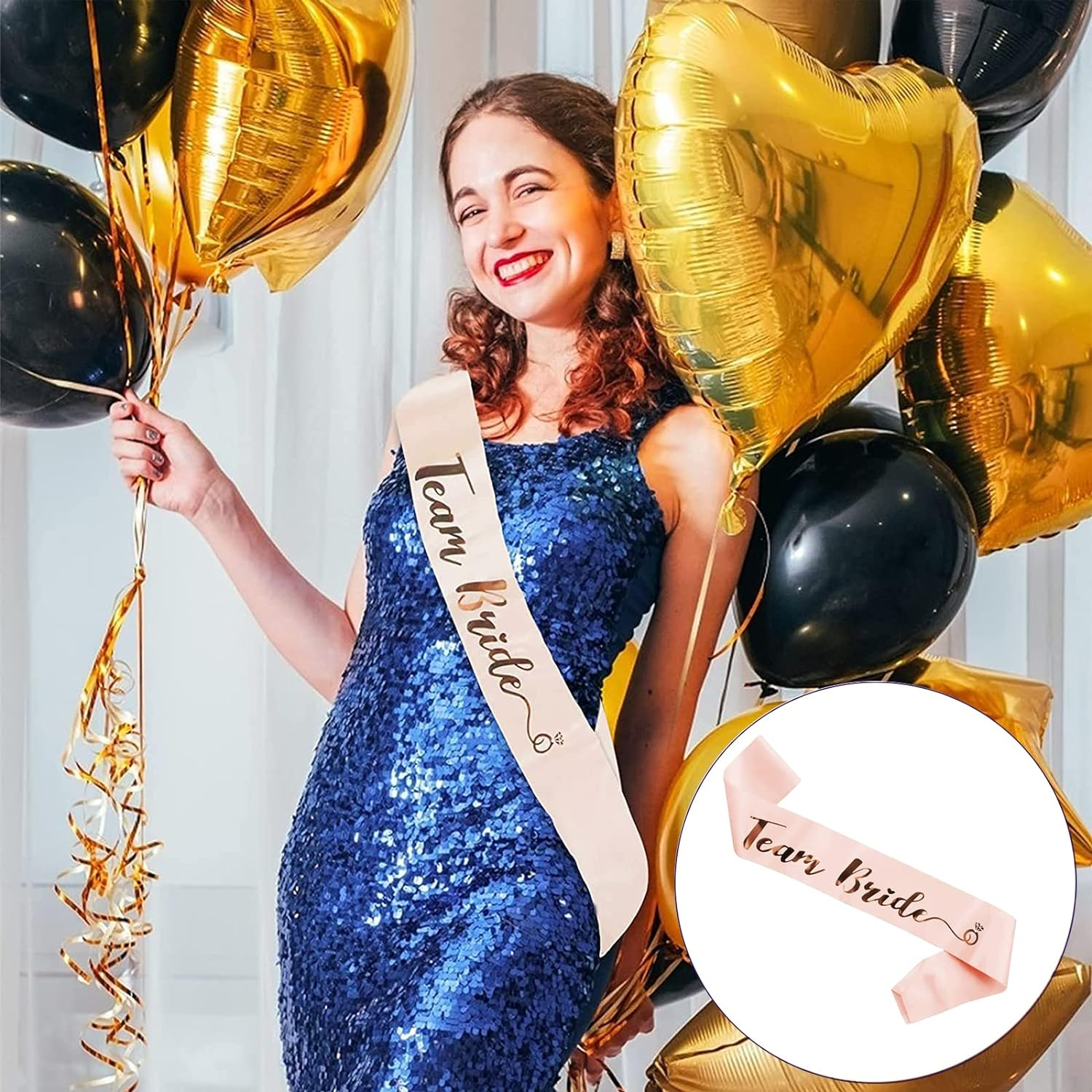 7Pcs Team Bride Sash Set - 1 White Bride to Be Sash & 6 Team Bride Sashes Bachelorette Party Supplies with Shiny Rose-Gold Sash Bridesmaid Sashes for Bridal Hen Party Wedding Decorations image number 4