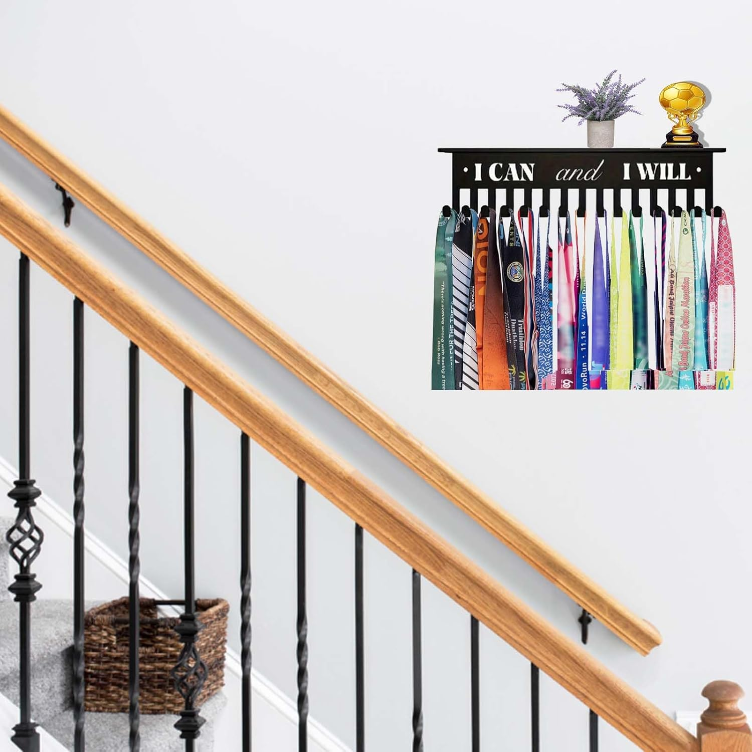 Medal Hanger Display,Metal Medal Holder with 15 Hook,Wall Mount Hanger Holder,Trophy Shelf for Karate Belt,Running,Marathon,Soccer,Taekwondo image number 3