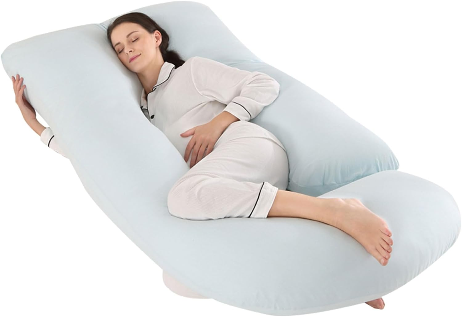 Pregnancy Pillow, Maternity Full Body Pillow for Back, Legs and Belly Support, J Shaped Full Body Pillow for Pregnant Women and Side Sleepers with Removable Cover (Knitted Cotton, Pink)