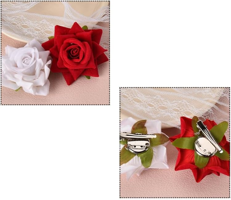 Elegant Floral Hair Accessories for Women Rose Hair Clip with Duckbill Hairpins Perfect Hairclips for Bridesmaids Flower Girls Weddings Birthday Parties Hair Accessory Red & White image number 1