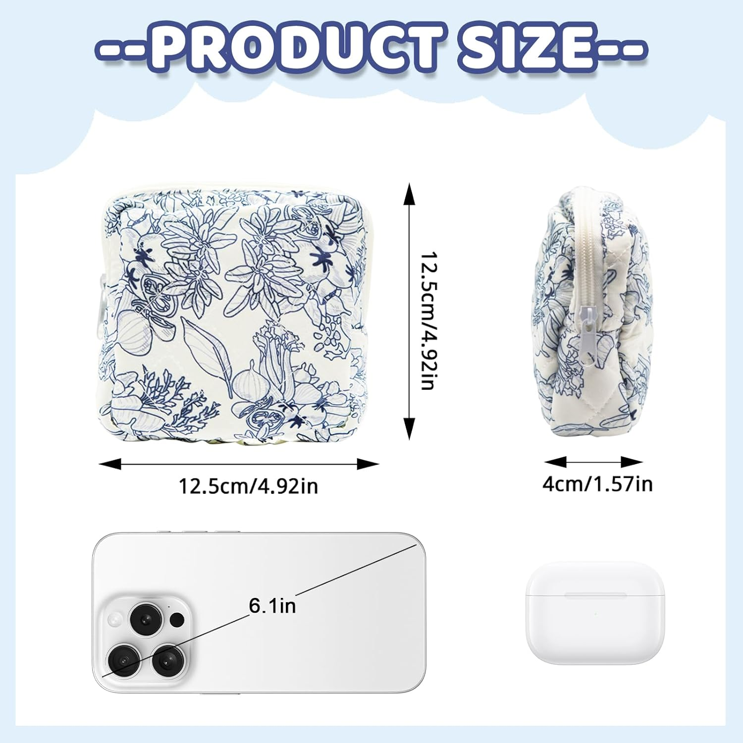 Long Keeper Small Makeup Bag for Handbag Cosmetic Bag with Compartments Small Toiletry Bag Mini Travel Toiletry Pouch, Navy Flower, S, Small Make up Bag