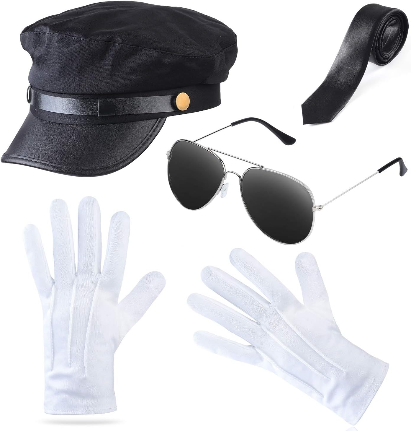 Beefunny Chauffeur Costume Limo Taxi Driver Hat Gloves Set