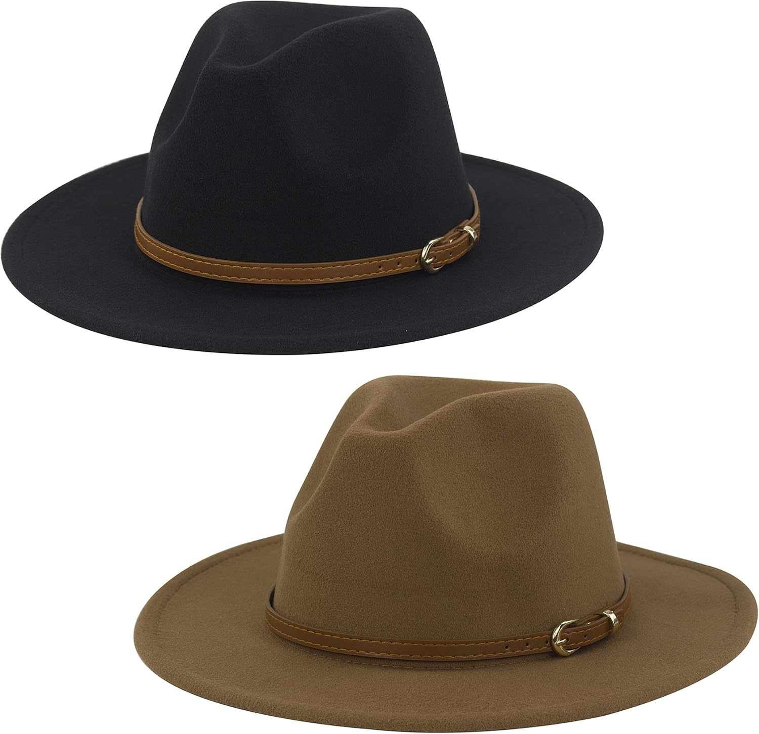 Muryobao Womens Classic Wide Brim Panama Hat Belt Buckle Wool Felt Fedora Hat