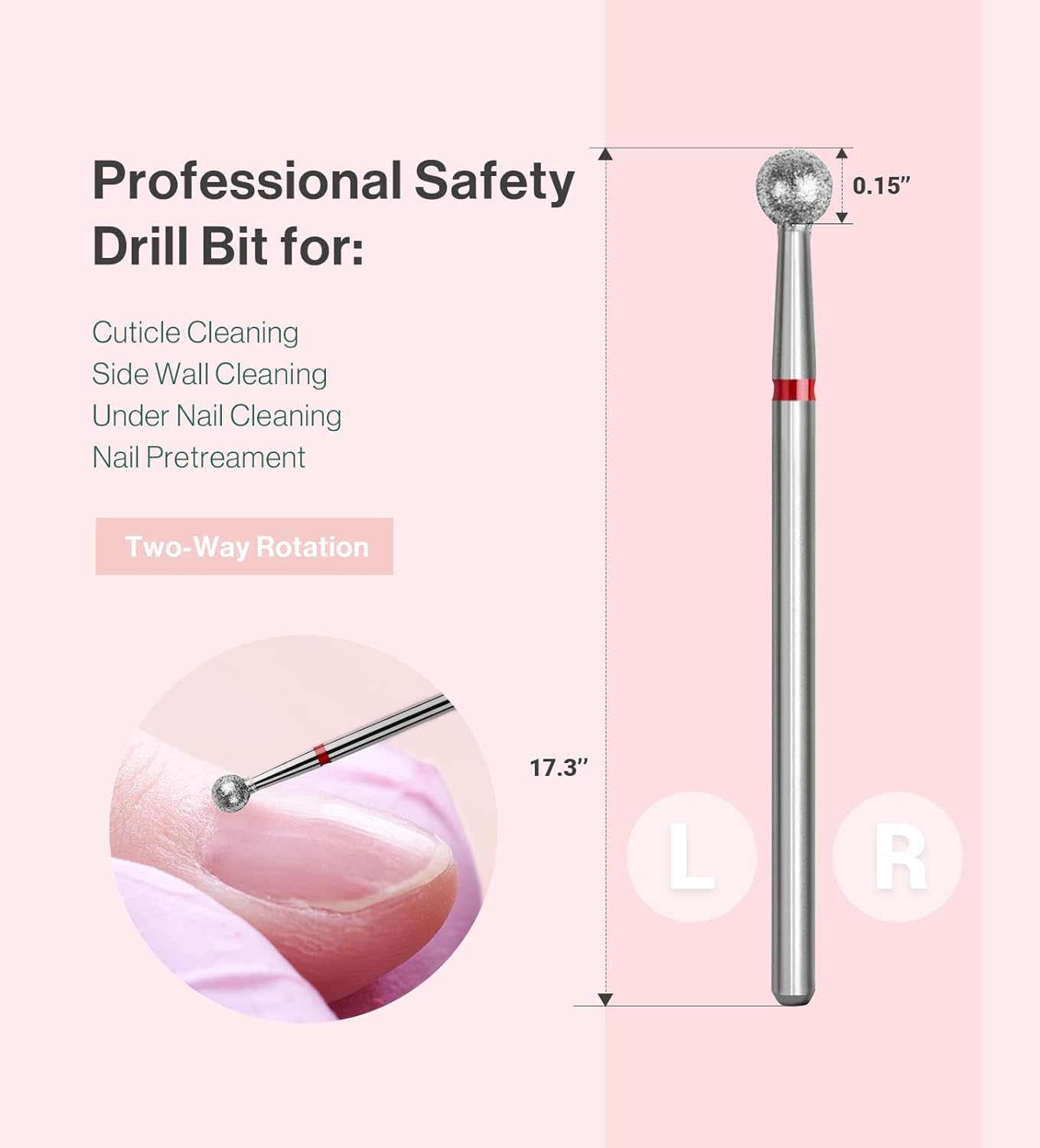 Melodysusie Ball Shape Cuticle Clean Nail Drill Bit 3/32'', Professional Safety Carbide Diamond Nail Bit Nail Cleaner for Cuticle Dead Skin Nail Prepare, Two Way Rotate, Manicure Nail Salon Supplies image number 5