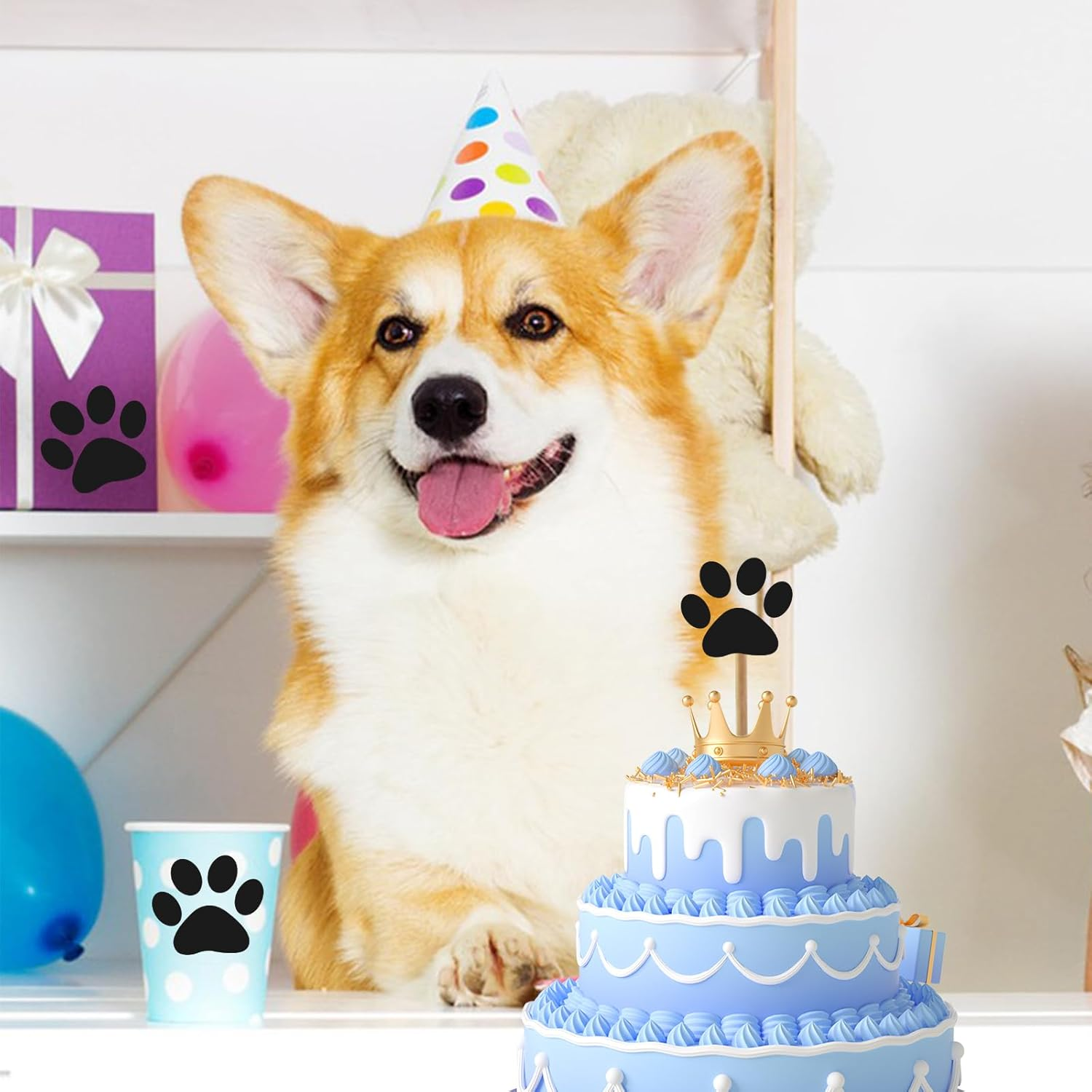 Anwyll Clear Paw Prints Stickers - 500Pcs 1.5Inch Puppy Dog Bear Prints, Self-Adhesive Transparent Black Patrol Stickers Roll for Birthday Envelope Seal Card Gift Packaging