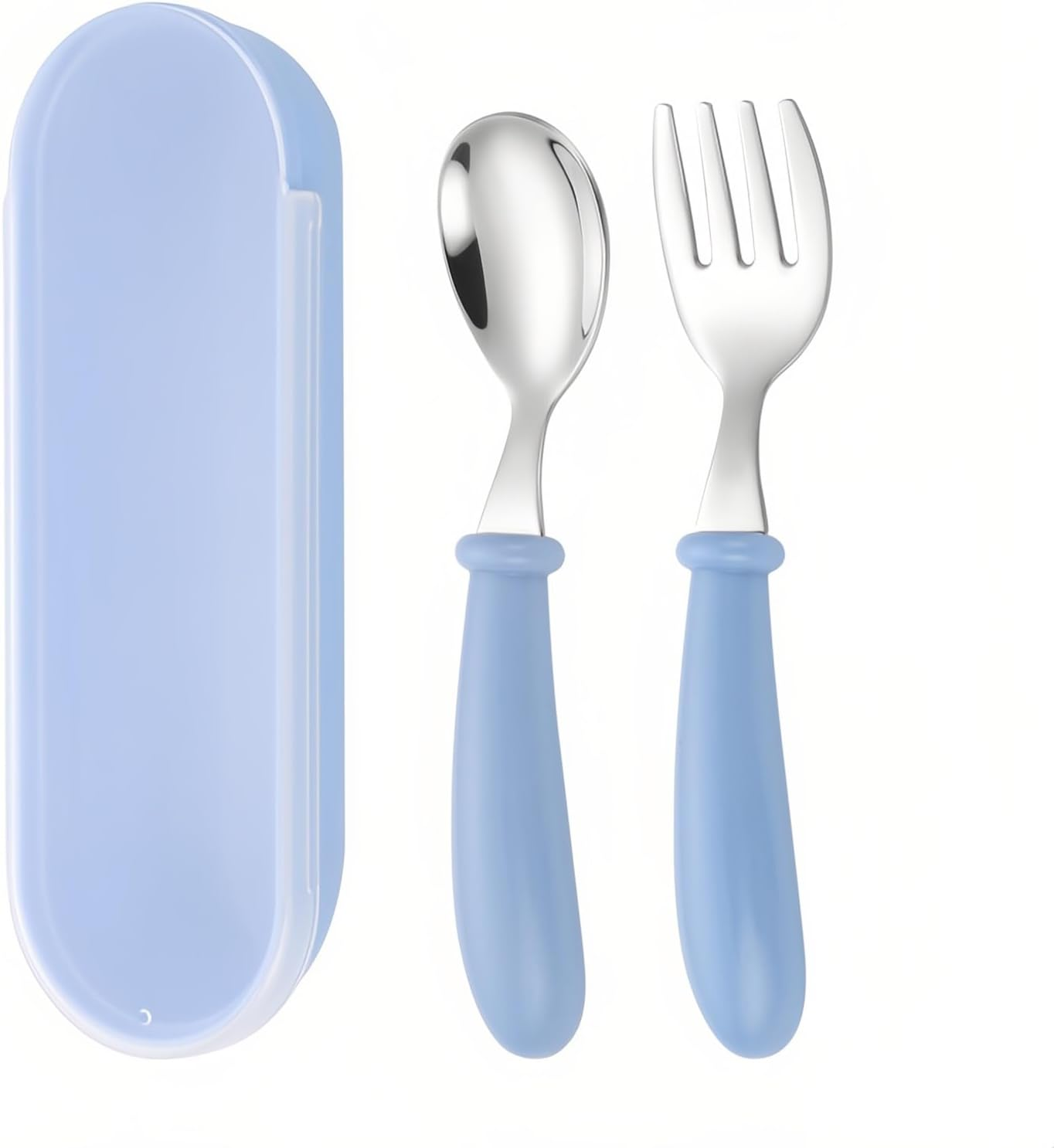 Taoluwin 1Sets Toddler Cutlery, Kids Cutlery Set, on the Go Fork and Spoon Set, Toddler Silicone Stainless Steel Utensils Spoon Fork, for Baby Toddler BPA Free with Silicone Holding image number 6