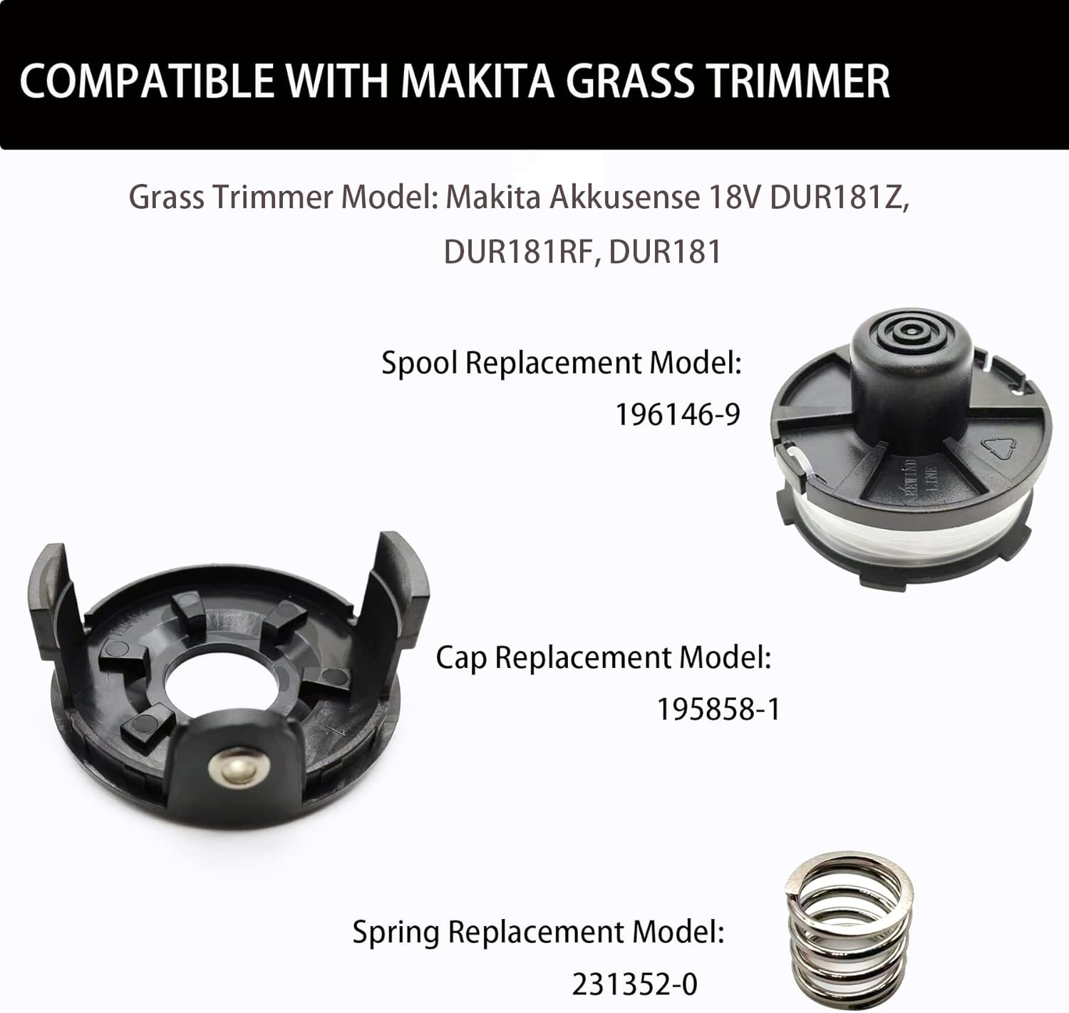 8Pcs 196146-9 Replacement Trimmer Spools for M Akita Akkusense, 1.6Mm X 8.3M Weed Eater Lines & Caps for Makita String Trimmer Weed Eater 18V DUR181Z/DUR181RF/DUR181 (6 Spools + 1 Cap +1 Spring) image number 3