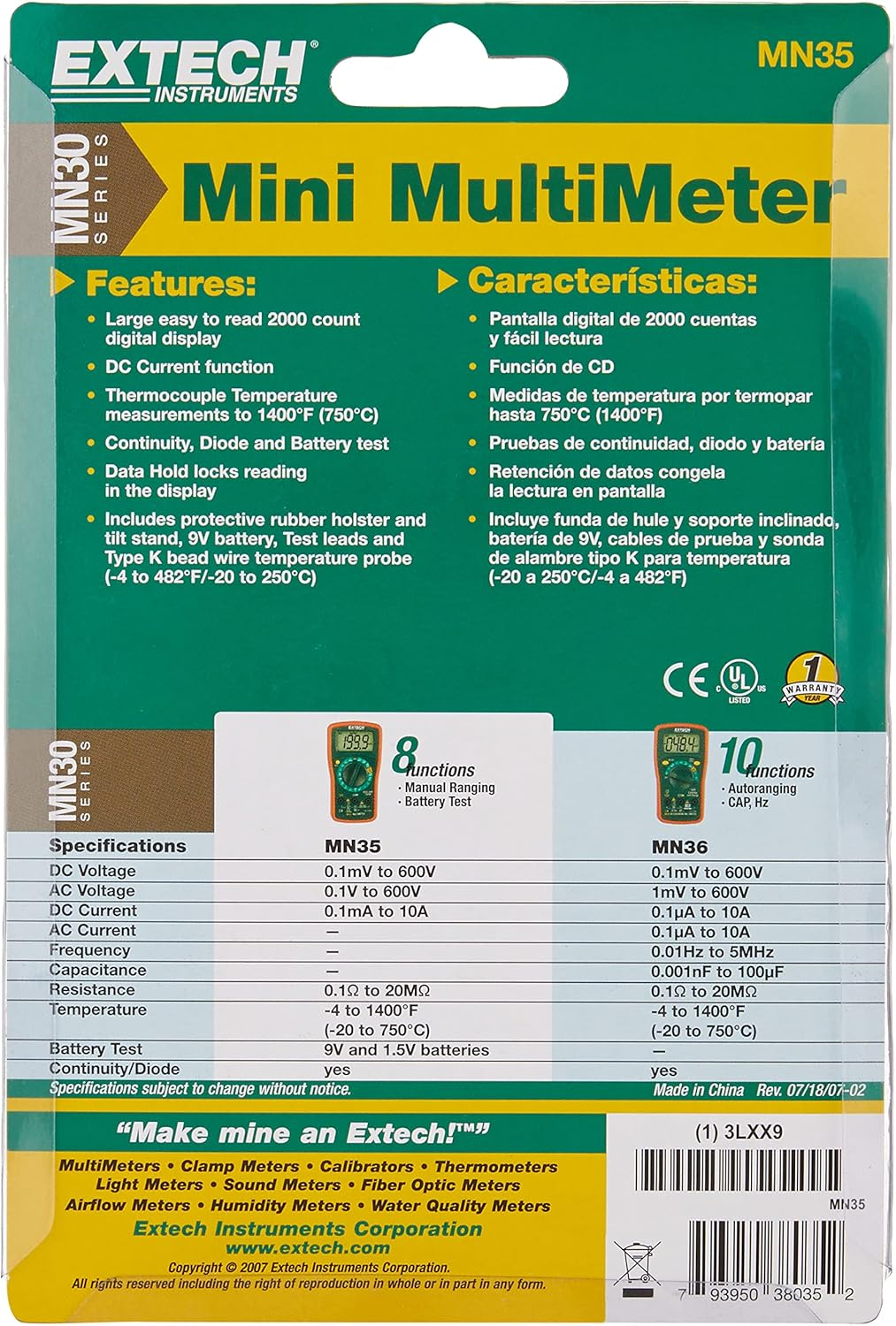 Extech MN35 Digital Mini Multimeter