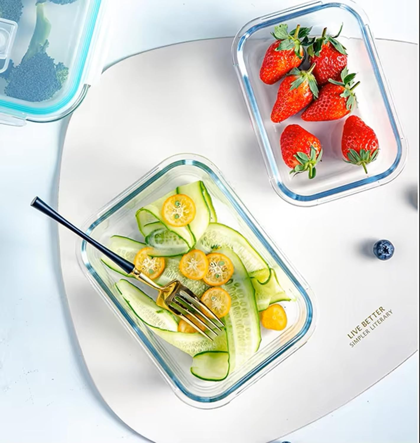 Sophistik 3-Pack Glass Crisper Bento Lunch Box Set - Borosilicate Glass Food Storage Containers with Lids - Rectangular, Round, and Square Meal Prep Containers for Kitchen image number 1