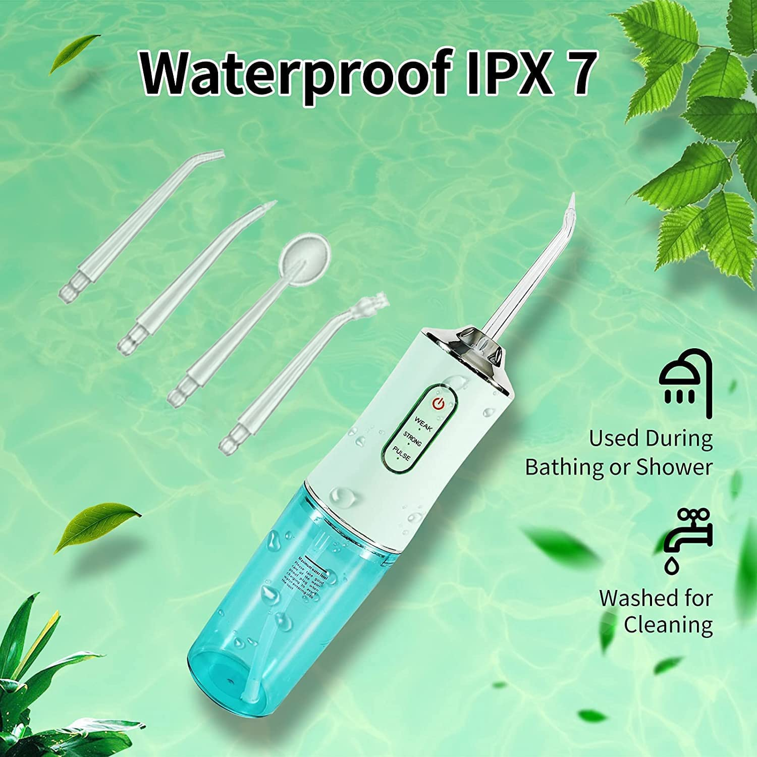 Water Flosser Professional Cordless Electric Tooth Flusher Water Cleaner, 220Ml Water Tank Waterproof and Whole Body Washing 3 Operating Mode Small Portable(Green) image number 2