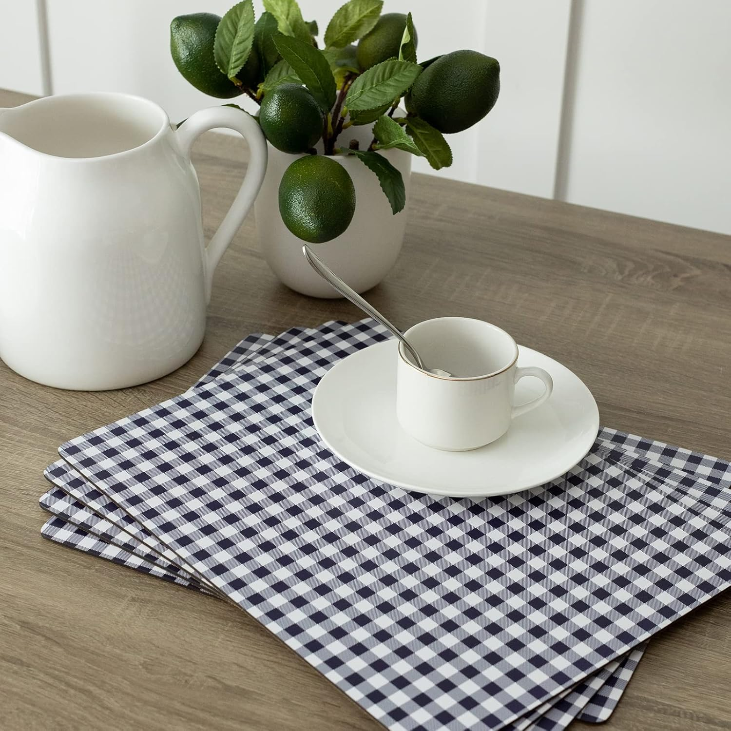 Benson Mills Cork Placemats Set of 4, Thick Cork Place Mats for Kitchen and Dining Tables, Easy Clean Table Mats (12" X 16" Rectangular Set of 4, Gingham Check Navy) - Festive Cardinals image number 2