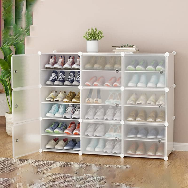 AUKO Portable Shoe Storage Plastic Cube Storage Tower Shelves for Storage Shoe Cabinet Shoe Rack (White 3 Column 6 Row) image number 2