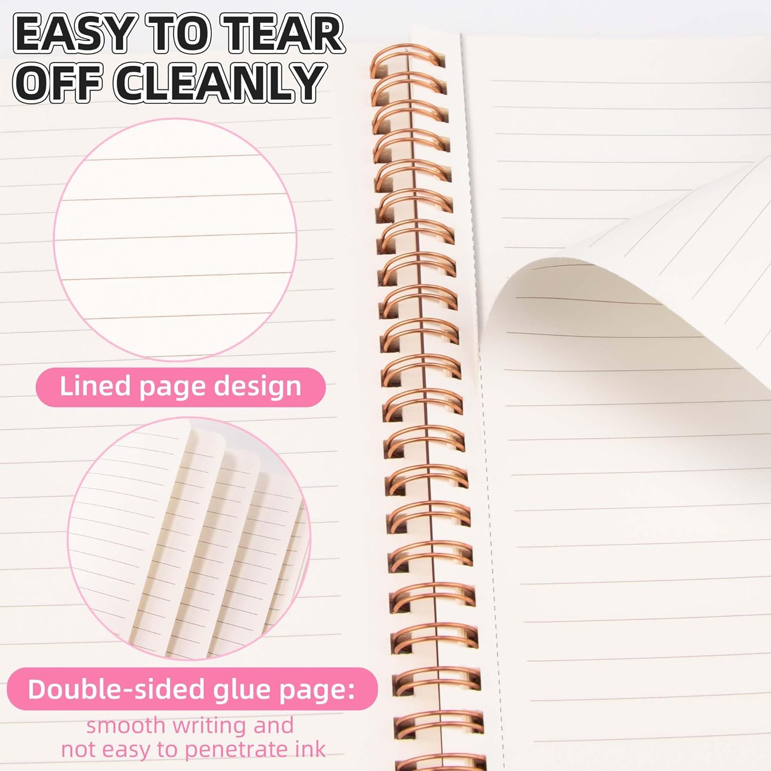 Cute Spiral Notebook A5, Aesthetic Floral Design Spiral Journal for Women Girls with Pocket & Lined Pages, 8MM 160 Pages/80 Sheets Wirebound Note Book for Work Office School, 3 Colors image number 5