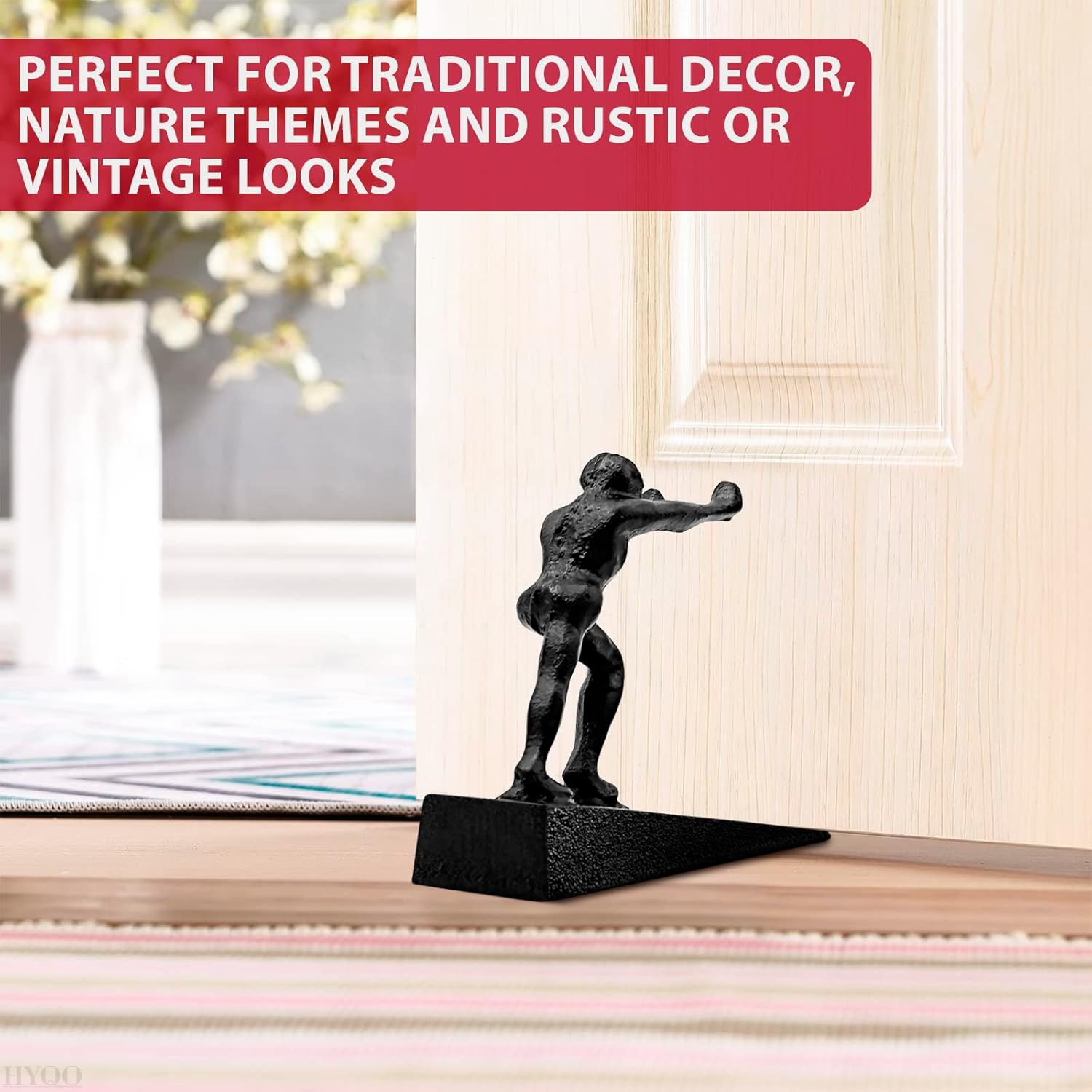 Cast Iron Door Stop - Decorative Door Stoppers for Bottom of Door, Black Metal Doorstop Decorative, Durable Heavy Build - Designed for Home Use, Hallway Area, Entryways & Office Spaces image number 3