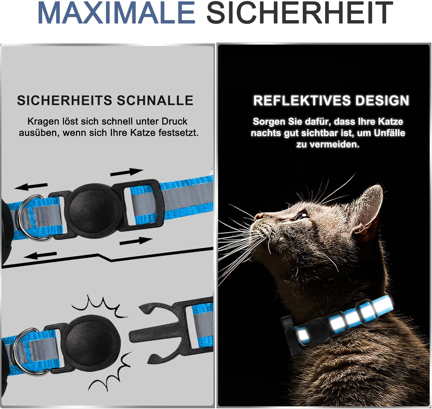 Airtag Breakaway Cat Collar, Reflective Kitten Collar with Apple Air Tag Holder and Bell, Lightweight Tracker Cat Collars for Girls, Boys, Cats, Kittens, Puppies (Blue, S)