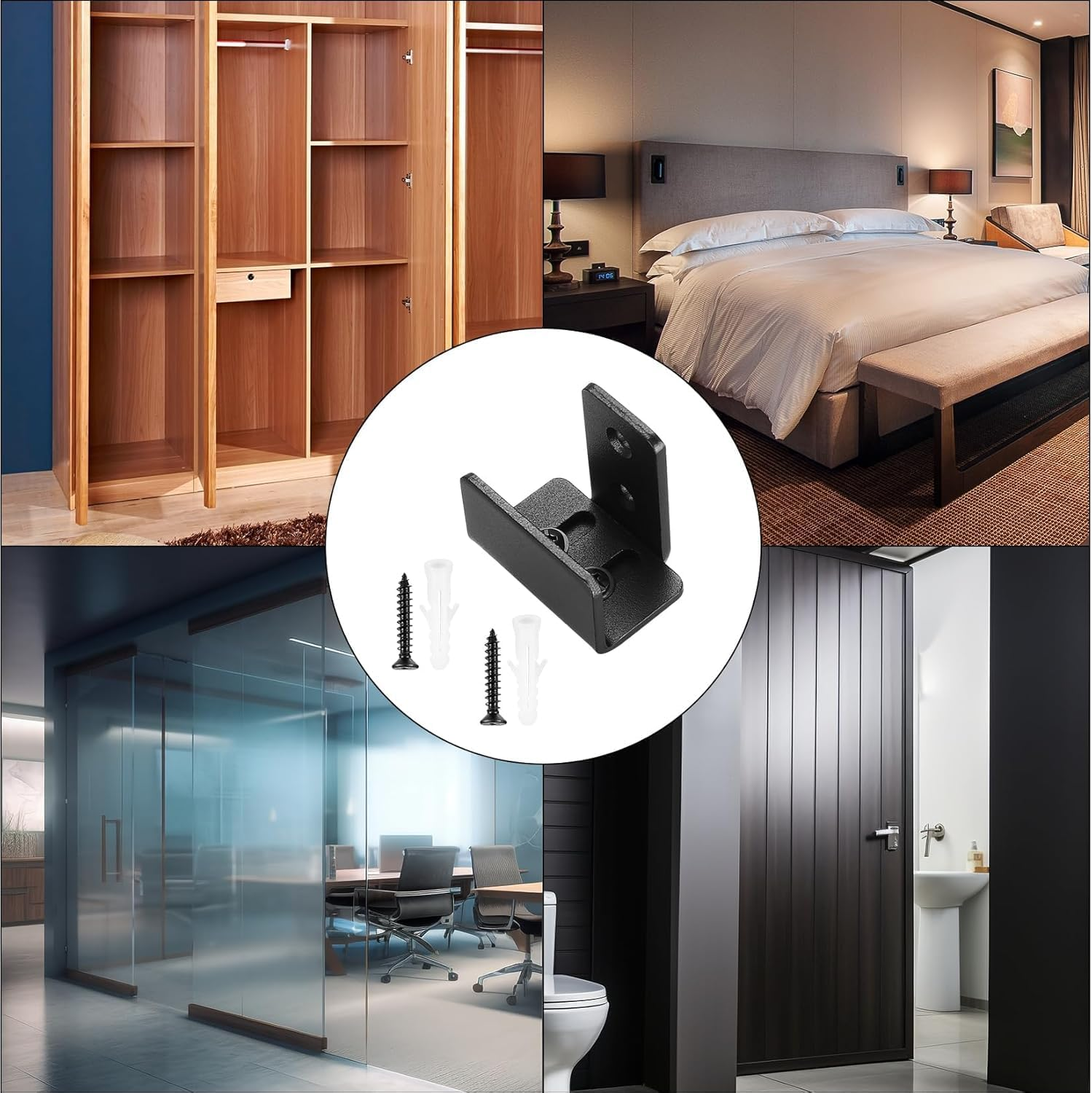 Sliding Barn Door Floor Guide - U Shape Adjustable Bottom Guide for Smooth Sliding, Flush/Flat Wall Mount Design, Compatible with Barn Doors & Cabinets image number 5