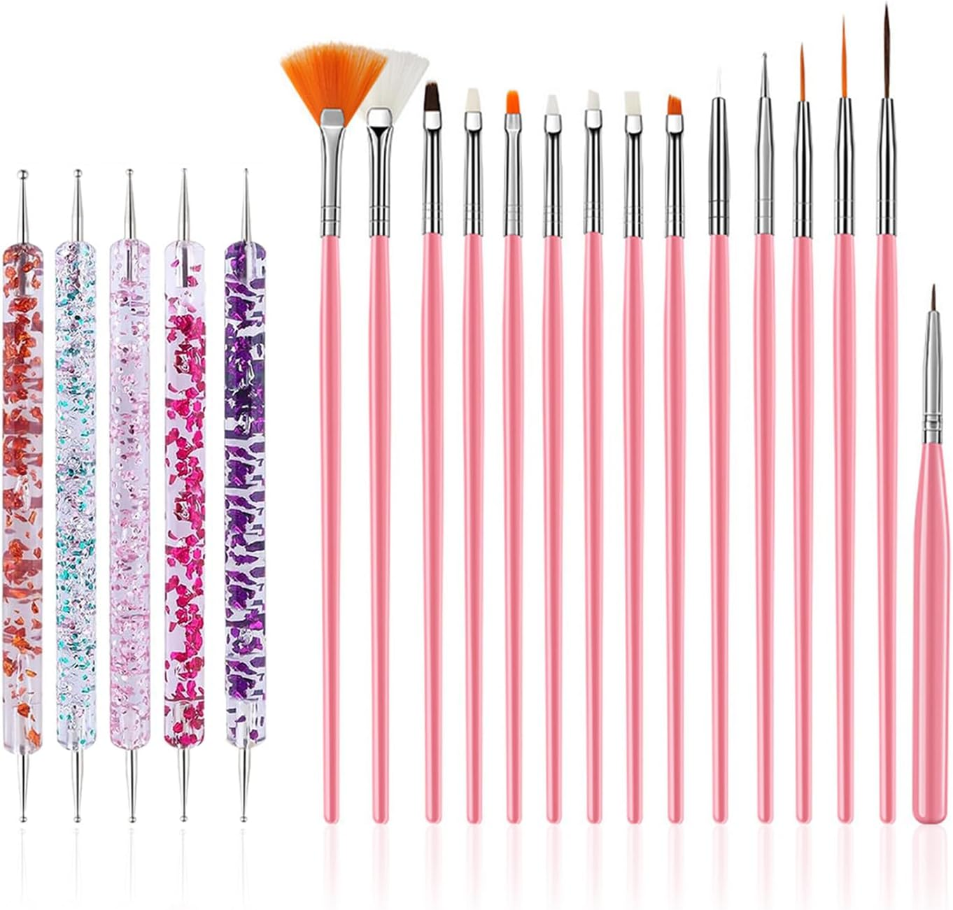 FULINJOY 20 Pcs Nail Art Design Tools, 15 Pcs Nail Art Painting Brushes with 5 Pcs Double-End Nail Dotting Tools image number 3
