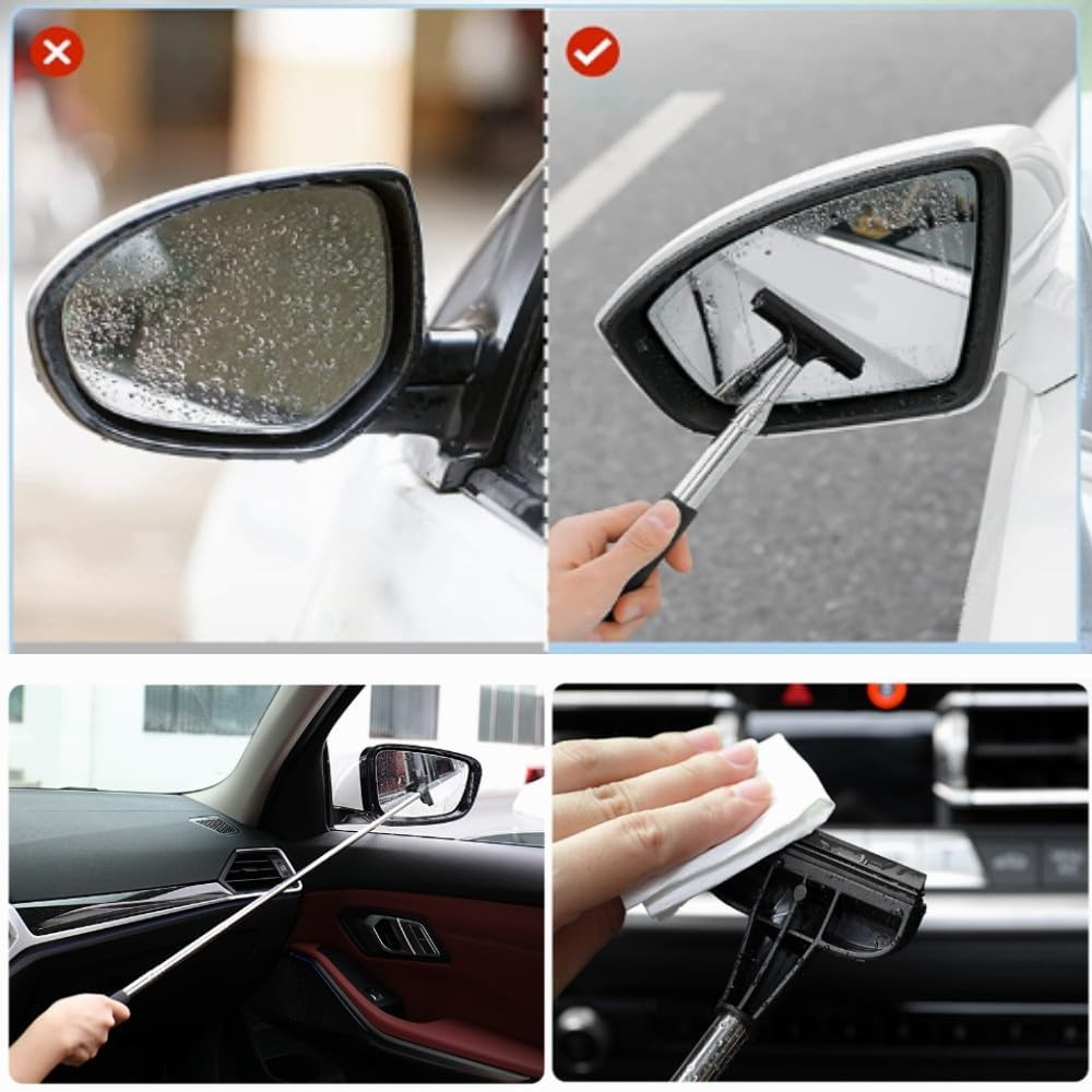 2 Pcs Mini Squeegee for Car Mirror, Windshield Squeegee Long Handle,Car Window Squeegee image number 2