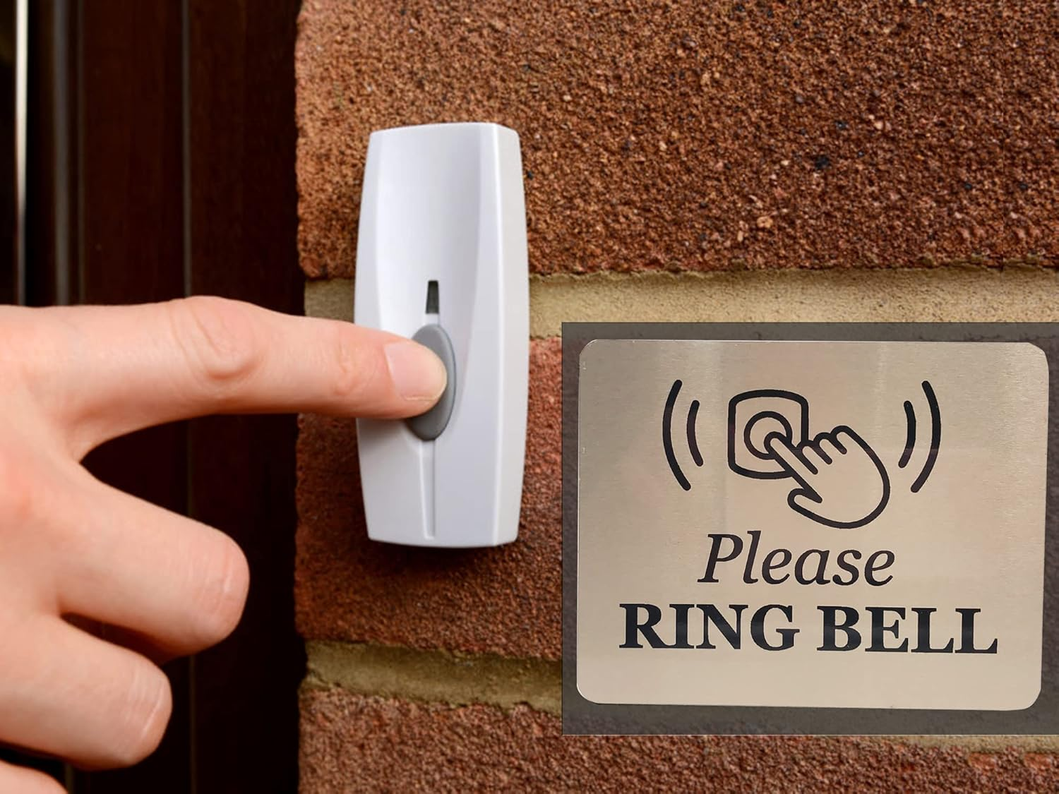 Please Ring Bell Sign with Adhesive Backing, Printed Metal Aluminium Sign with UV Lamination (Size 15 Cm X 9Cm) Door Entrance Reception Notice. Silver/Gold (Light Gold) image number 2