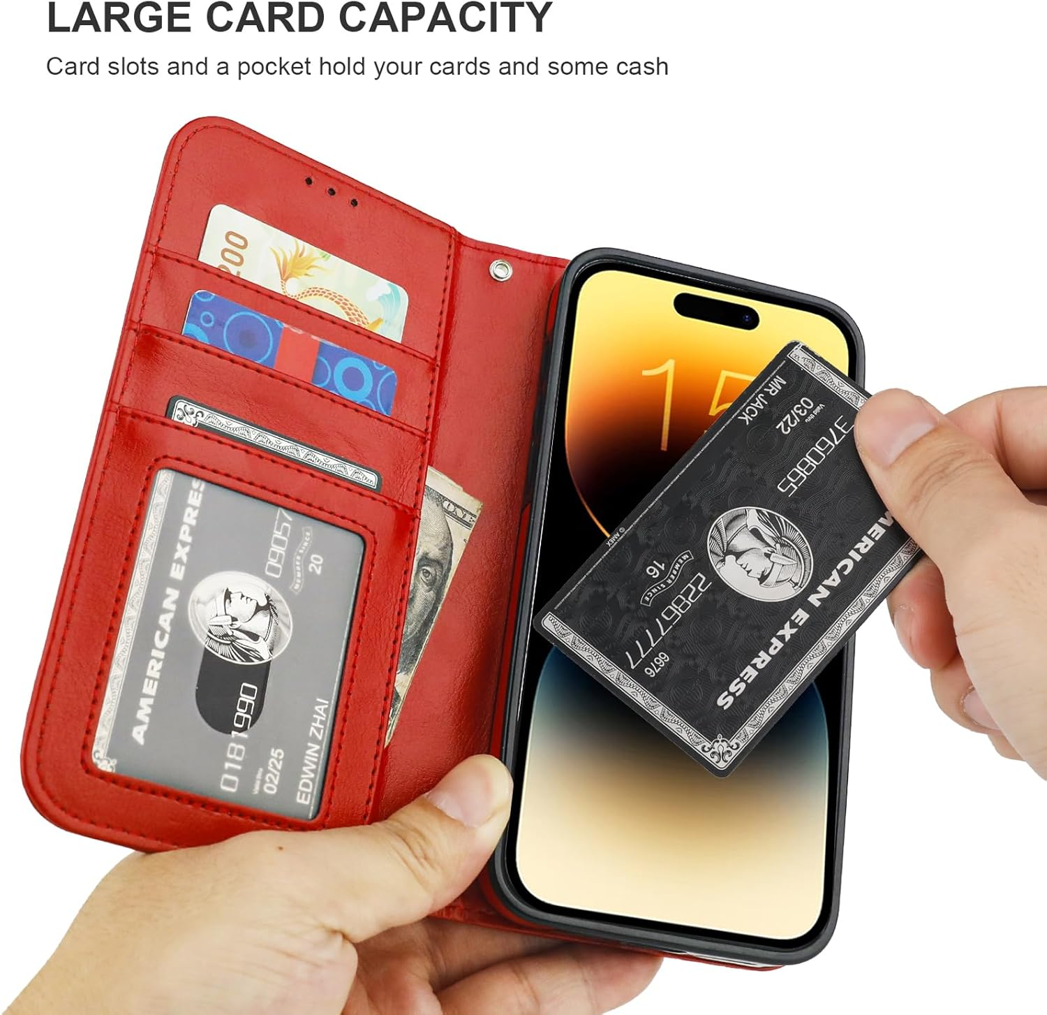 Bocasal Detachable Wallet Case for Iphone 15 Pro Max RFID Blocking Card Slots Holder Premium PU Leather Magnetic Kickstand Shockproof Wrist Strap Removable Flip Protective Cover 5G 6.7 Inch (Red) - Black image number 2