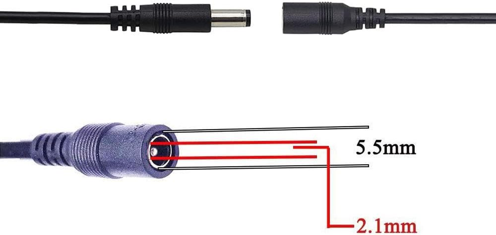 2Pcs LED Strip Light Inline On/Off Switch Cable DC Jack (5.5X2.1Mm) Male to Female Connector, 12V Inline Rocker Switch DC Power Adapter Connector
