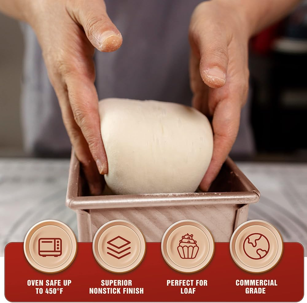 TOMVAES Bread Baking Moulds with Lid, Golden Loaf Tin with Non-Stick Coating, Steel Toast Bread Baking Mould for Bread, Pastry, Cake 450G image number 5