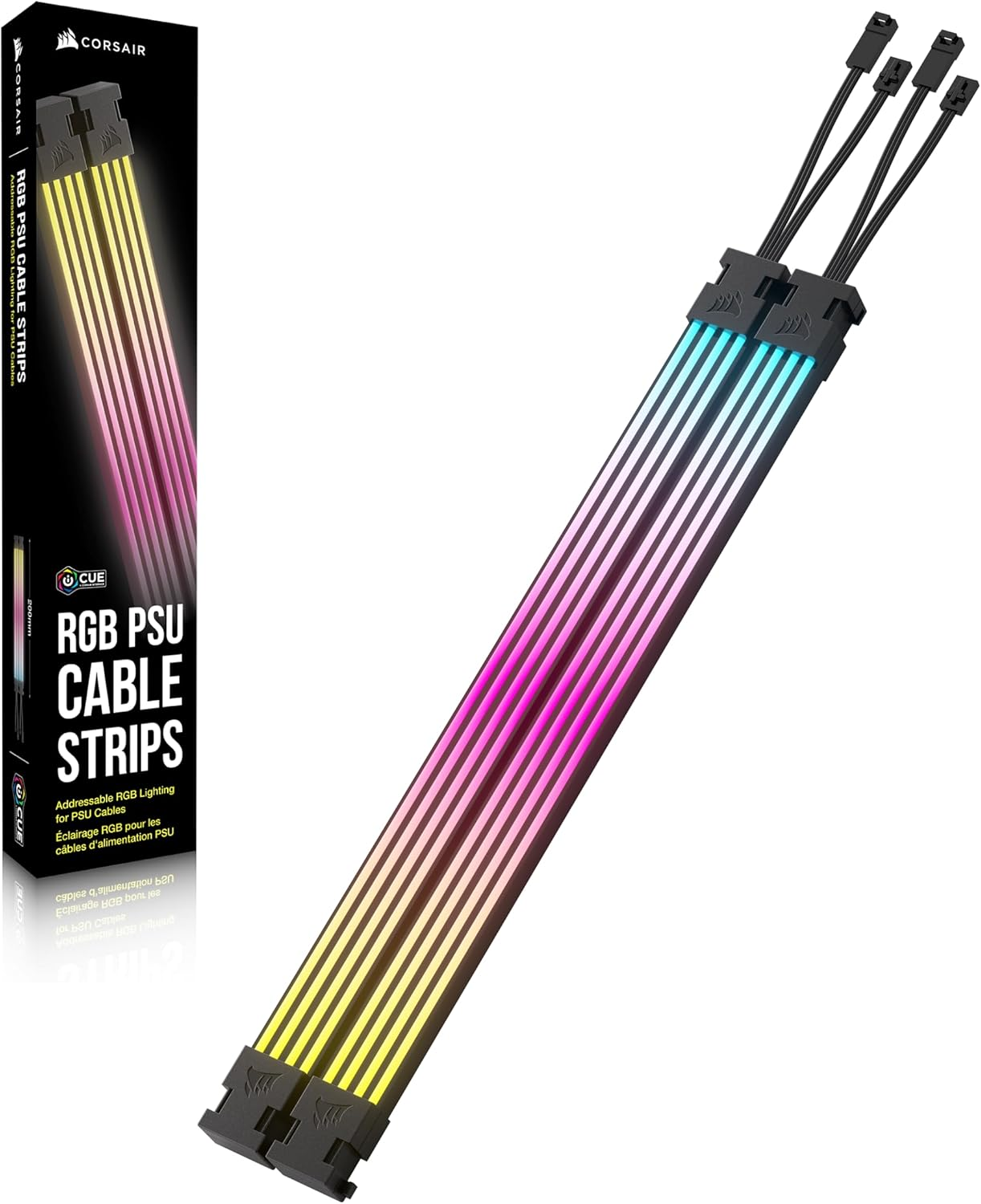 CORSAIR Icue ARGB PSU Cable Strips &ndash; 2X 200Mm LED Strips &ndash; 100 RGB Leds per Strip &ndash; Fits Any PSU Cable &ndash; Motherboard 5V ARGB Control &ndash; Black