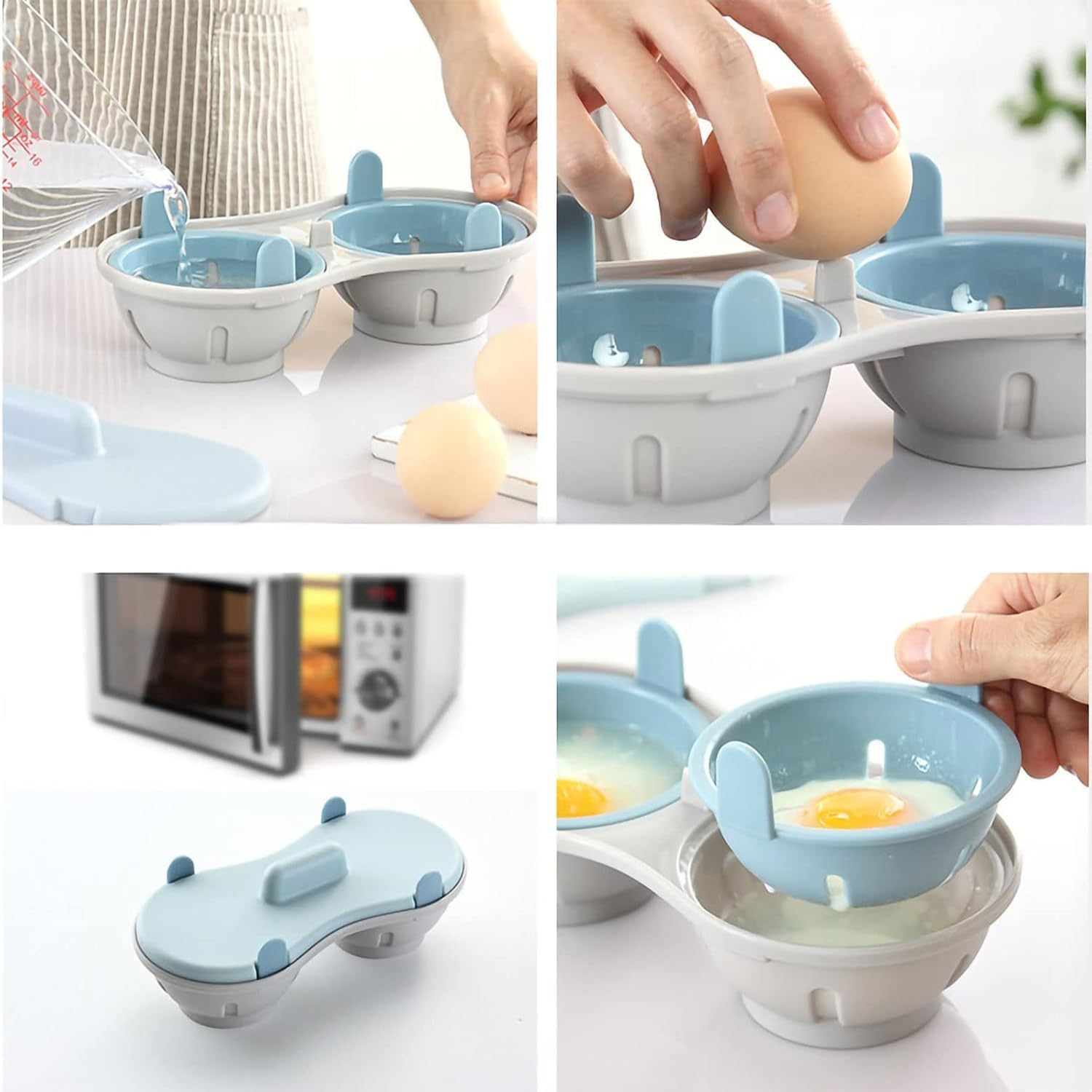 Egg Poacher Microwave Egg Cooker, 2 Cavity Edible Silicone Double Drain Poached Egg Cups, Microwave Egg Poacher Kitchen Cooking Gadgets image number 3