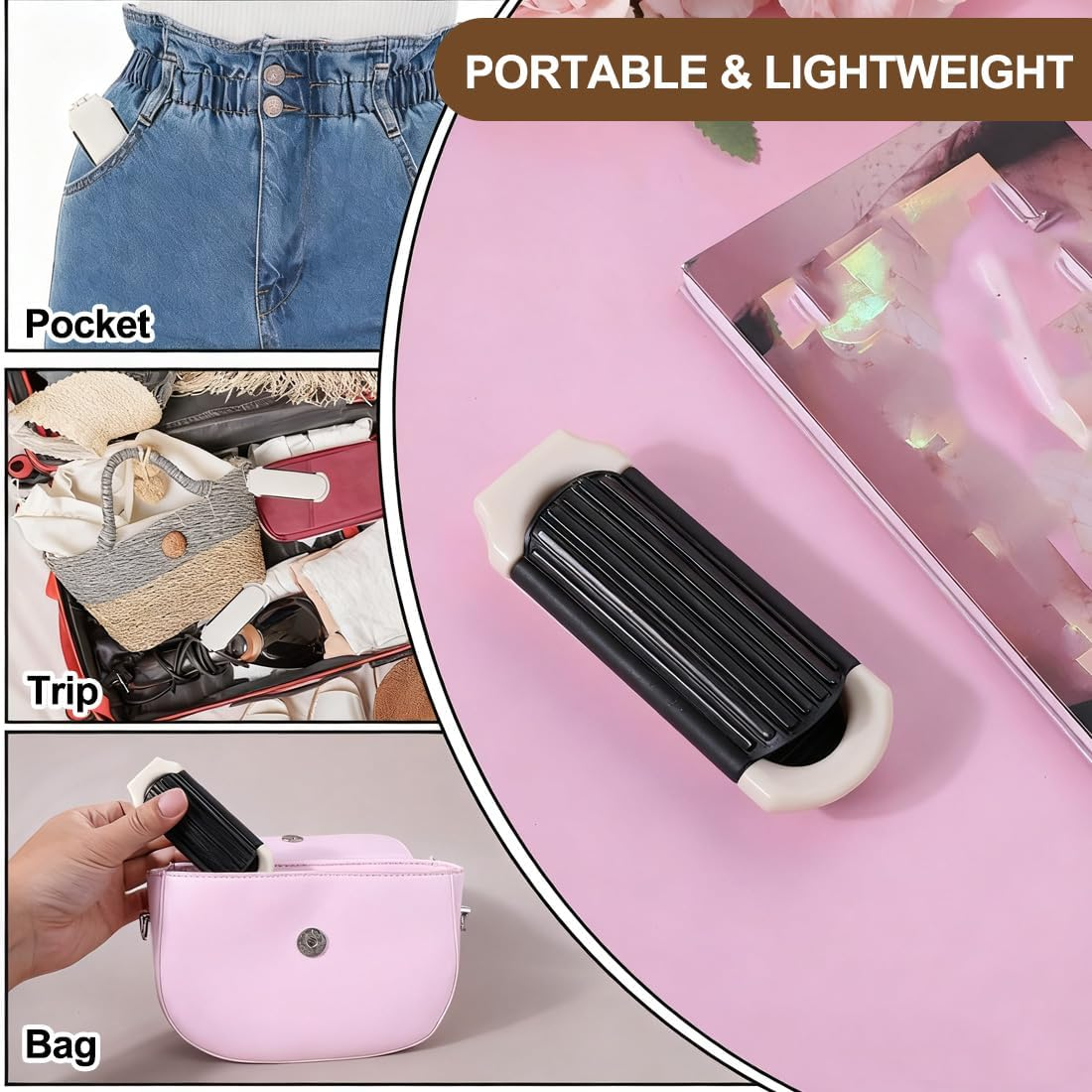 KIRZAX Foldable Travel Hair Brush, Pack of 2 Portable Hair Styling Combs, Hair Combs, Foldable Hair Brush with Mirror, Pockets Hair Comb, Hair Styling Comb for Men and Girls, Cream White image number 5