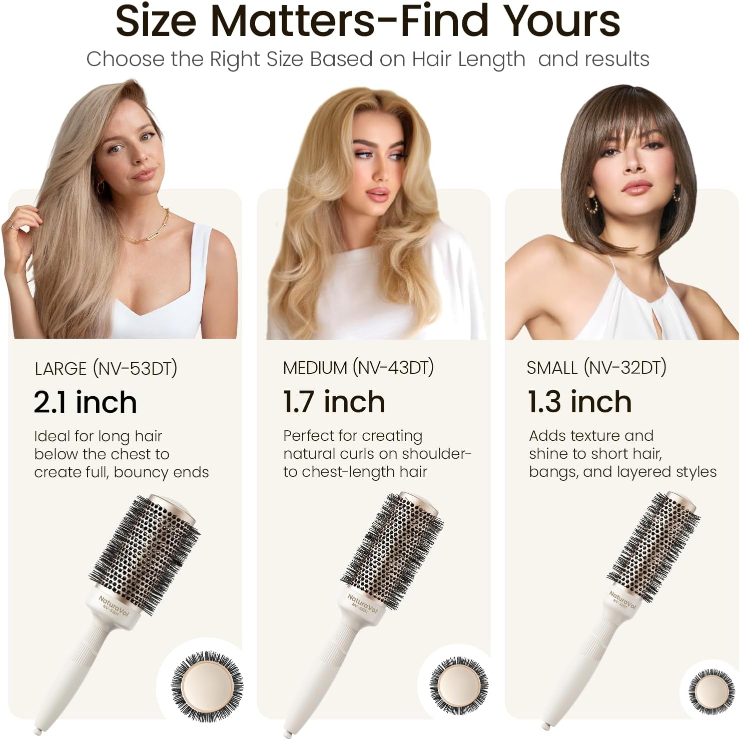 AIMIKE round Brush for Blow Out, Naturavol Medium round Hair Brush for Fine Hair with Nano Thermal Ceramic Tech, for Blow Drying & Styling, Adds Volume & Smoothness (1.7 Inch Barrel, 2.5 Inch Bristle) image number 4