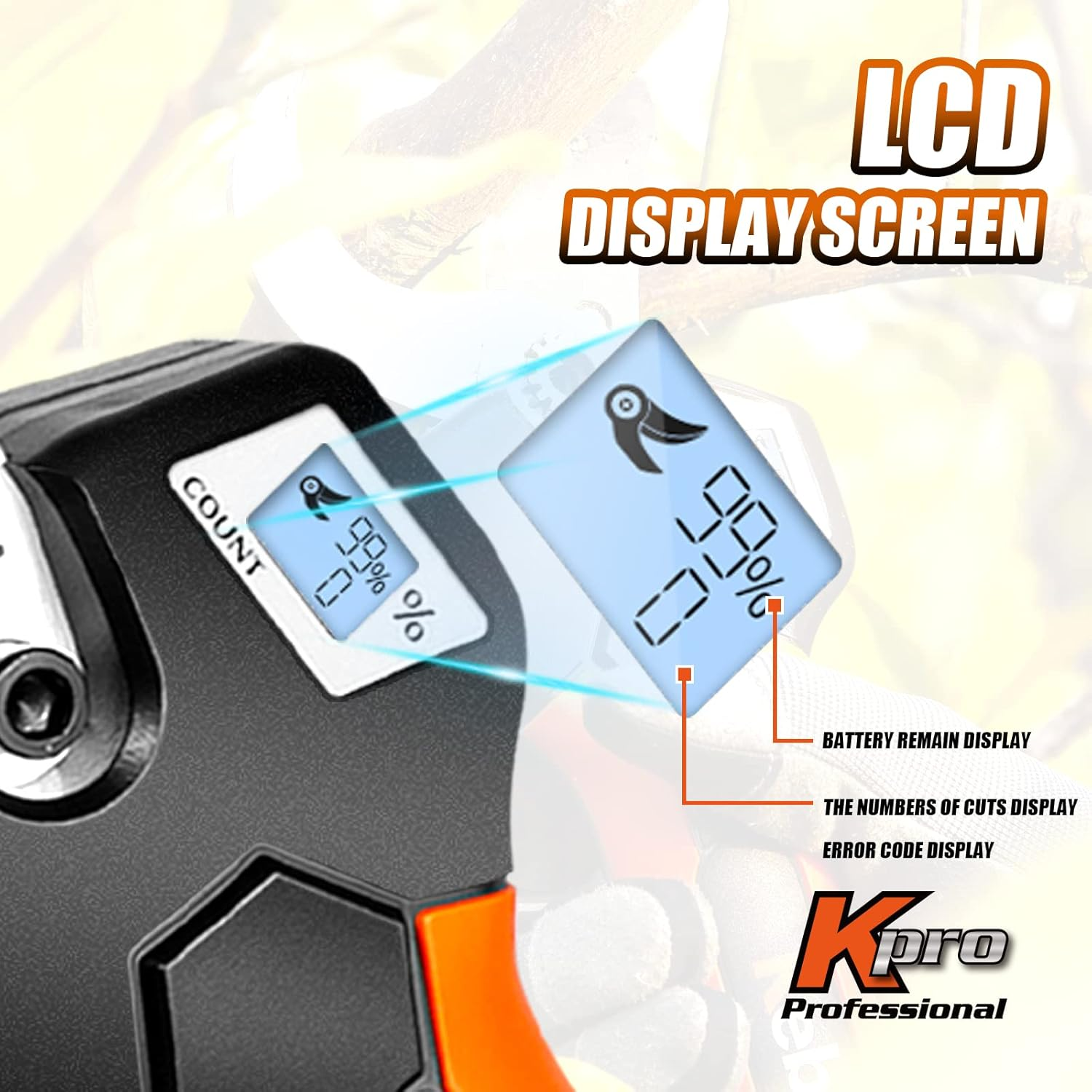 Electric Pruning Shears 40MM, Kebtek Professional Pruning Shears Battery Powered 18V Brushless Motor 2Pack 2AH Rechargeable Lithium Battery-Lcd Display Screen (KT940 Pruner Set) image number 5