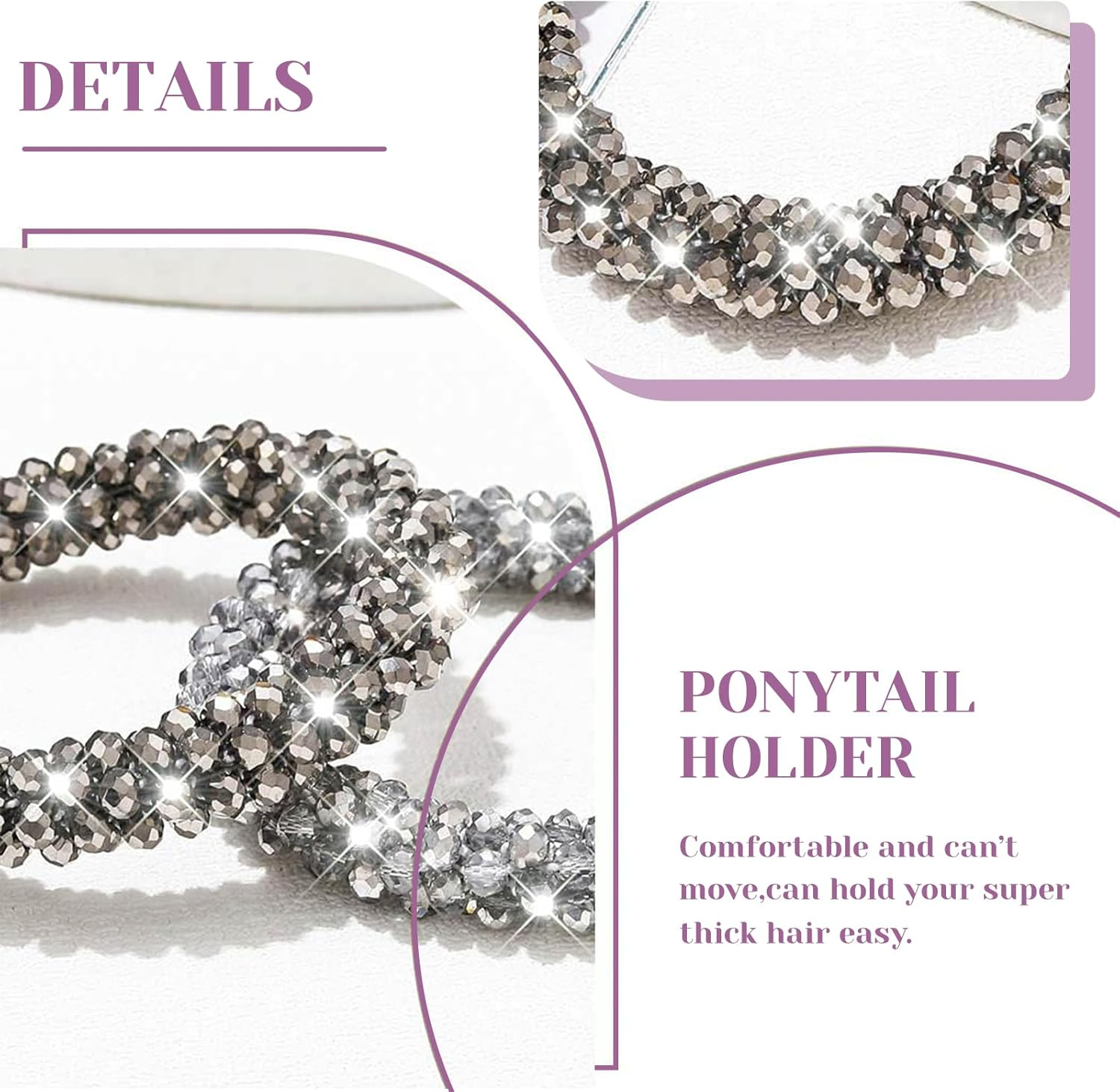 Charmburst Set of 4 Rhinestone Hair Bobbles Elastic Ponytail Holder Glitter Crystal Hair Accessories Beads Set Hair Bands Women and Girls image number 4